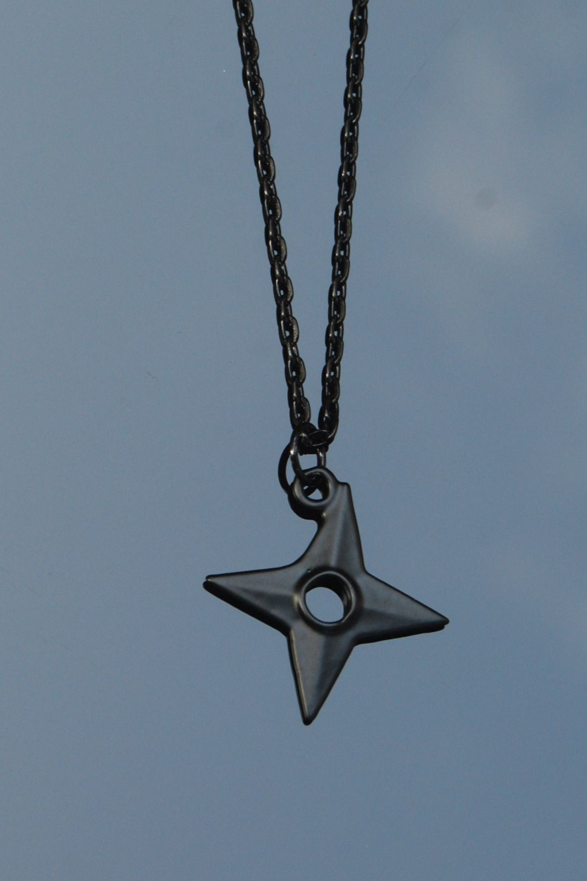Rua Jewelry Japon Shuriken Ninja Kolye - Siyah Renk Klasik Zincirli