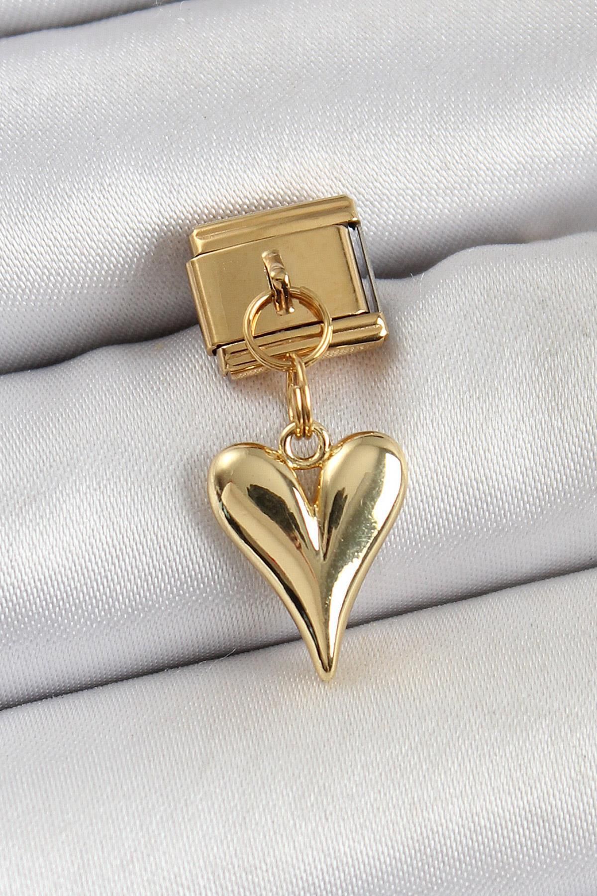 Celira Çelik Sallantılı Kalp Model Gold Renk Nomination Charm