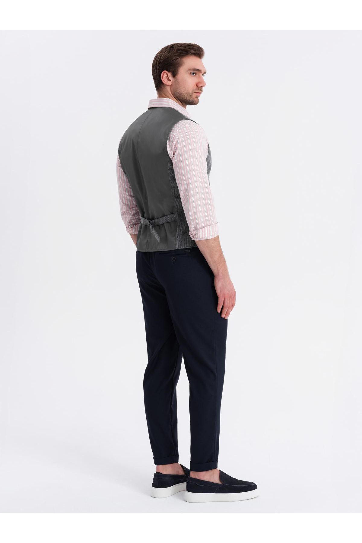 OMBRE-Taillierte elegante Herren Strukturstrickweste - Graphit V3 OM-BLZV-0147 M 5