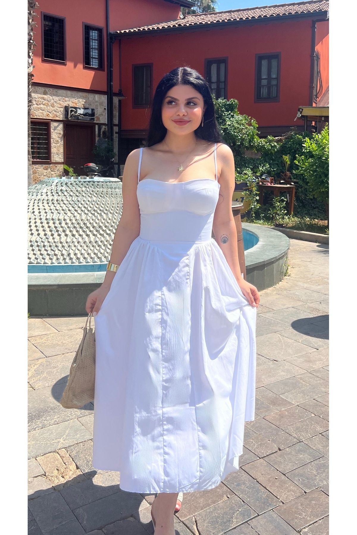 Butik ASKILI GÖĞÜS KUPLU SARI ELBİSE