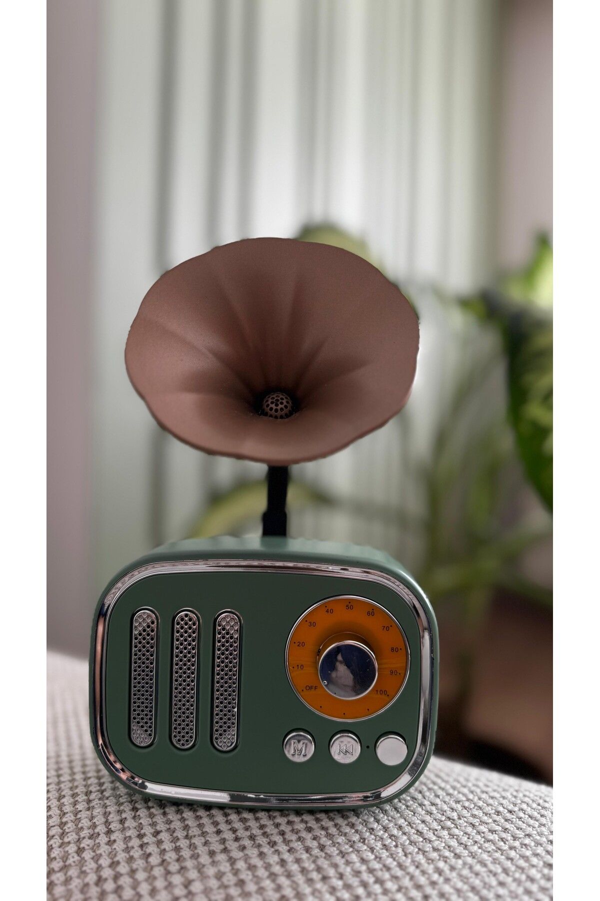 Zaffon AsonPlus Dekoratif Mini Radyo Gramofon Bluetooth Hoparlör Fm USB Sd Yüksek Ses Speaker Yeşil Renkli