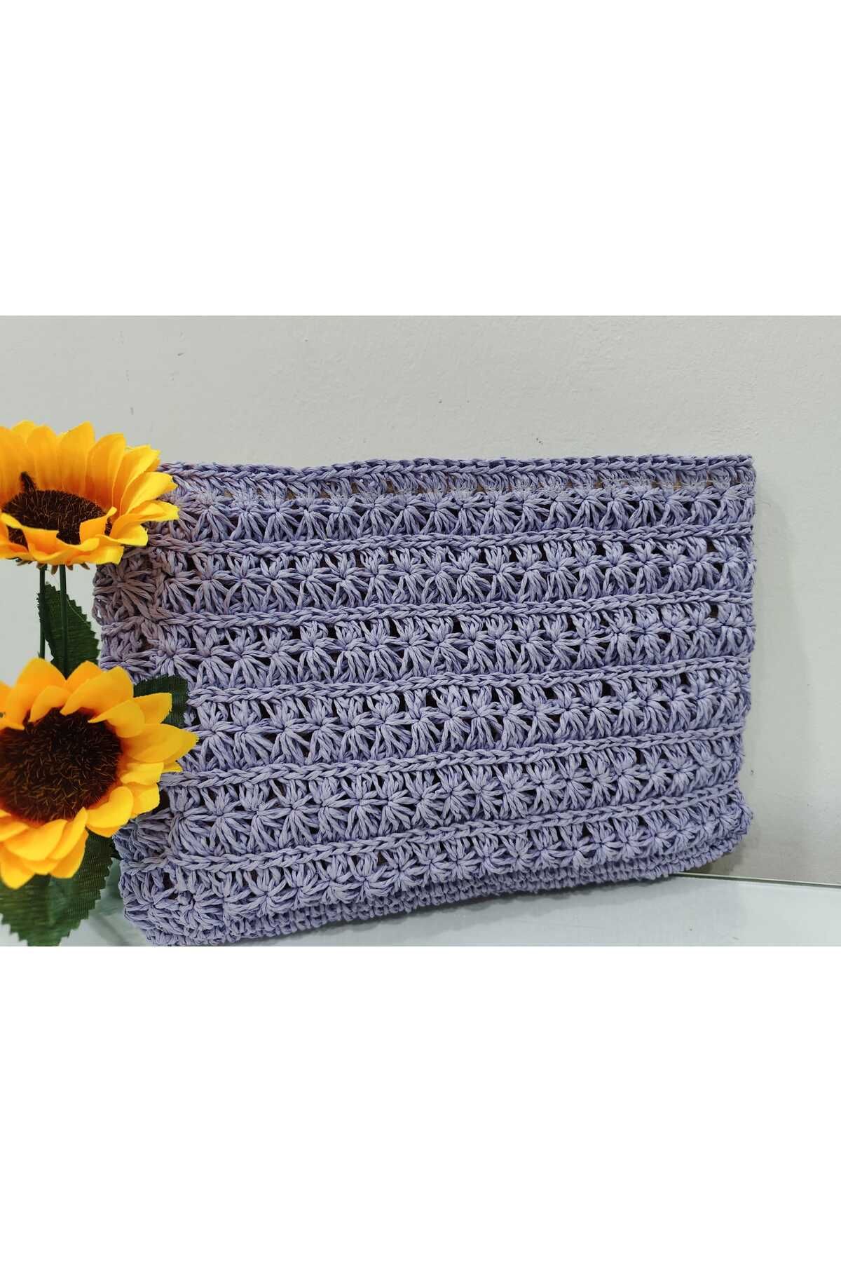 MODA Lila Yıldız Model Kağıt İp Clutch Çanta