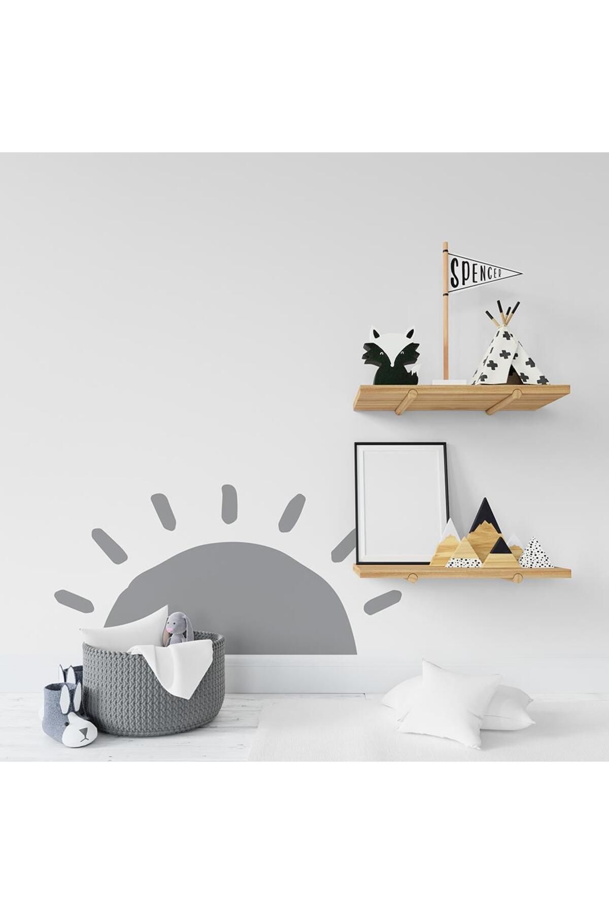 SerenityHaven Güneş Bohem Duvar Sticker Bebek Ve Çocuk Odası Dekoratif Duvar Çıkartma Sticker Gri 55 X 100