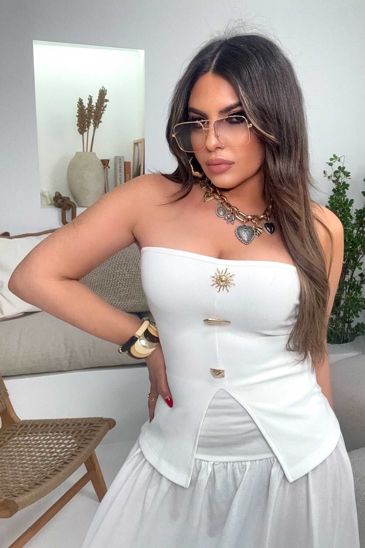 AFİTAP DESİGN Güneş Aksesuarlı Ottoman Kumaş Bluz Ekru