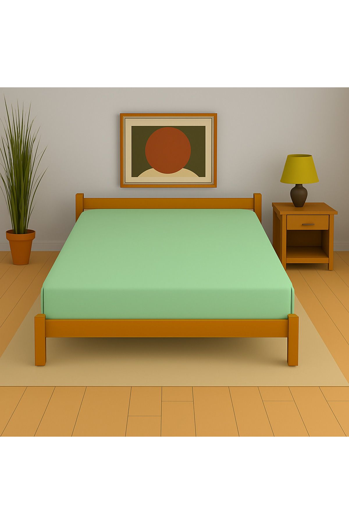 Uğurluel Home | Jersey | %100 Pamuk | Nane Yeşili | Ara Ebat 140x200 Lastikli Çarşaf