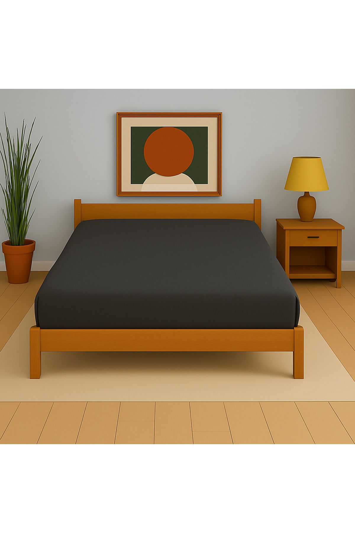 Uğurluel Home | Jersey | %100 Pamuk | Antrasit | Ara Ebat 140x200 Lastikli Çarşaf