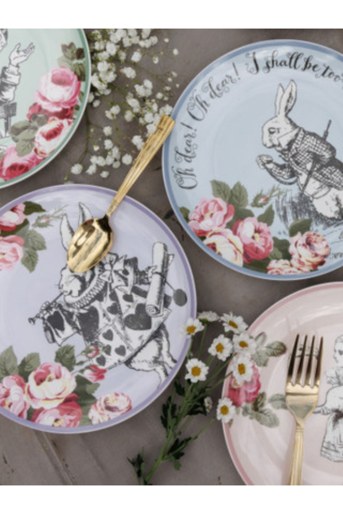 MIKASA-X V&A Alice in Wonderland Fine China Porcelain 21cm Cake Plate Set of 4 6
