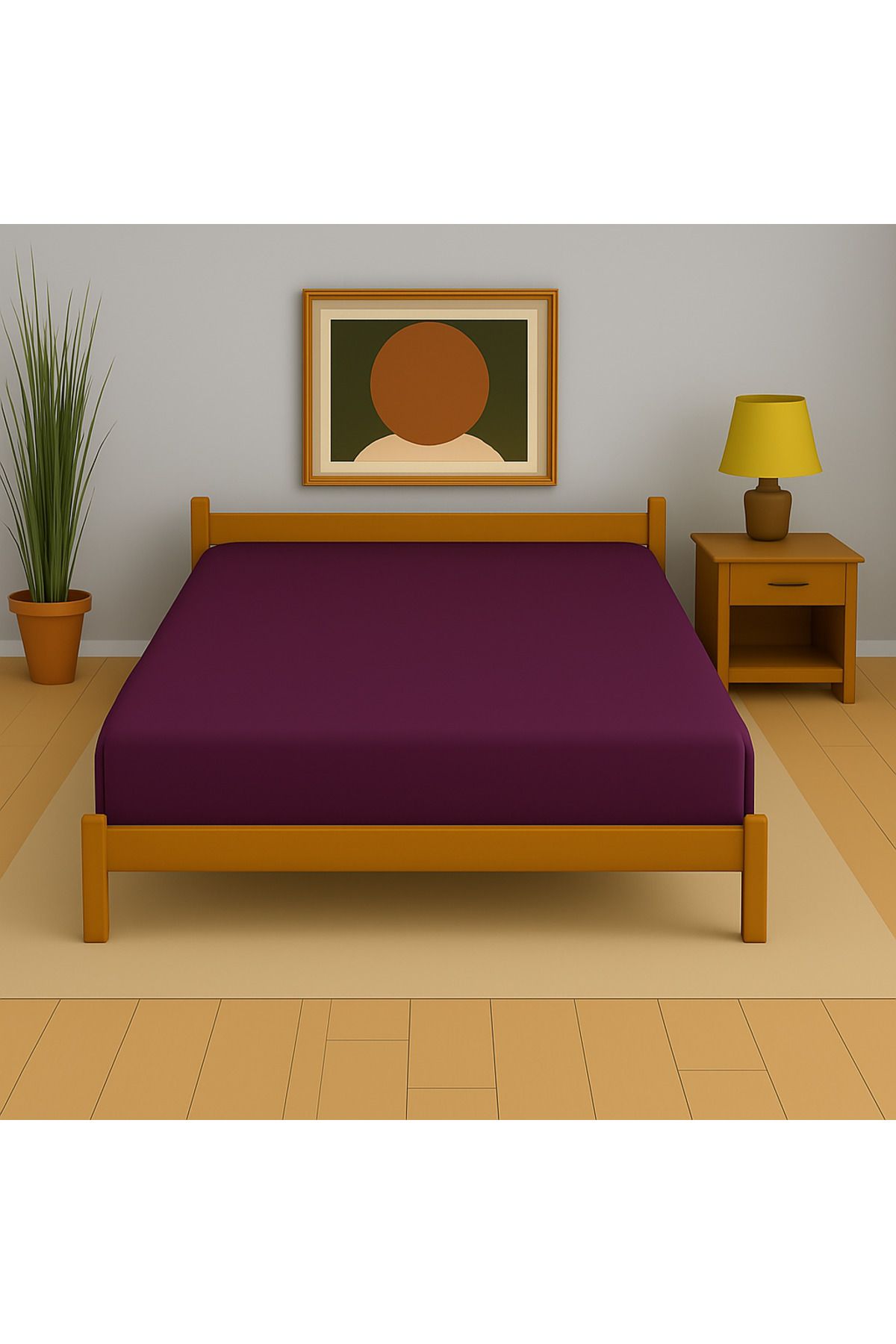 Uğurluel Home | Jersey | %100 Pamuk | Mürdüm | Ara Ebat 140x200 Lastikli Çarşaf