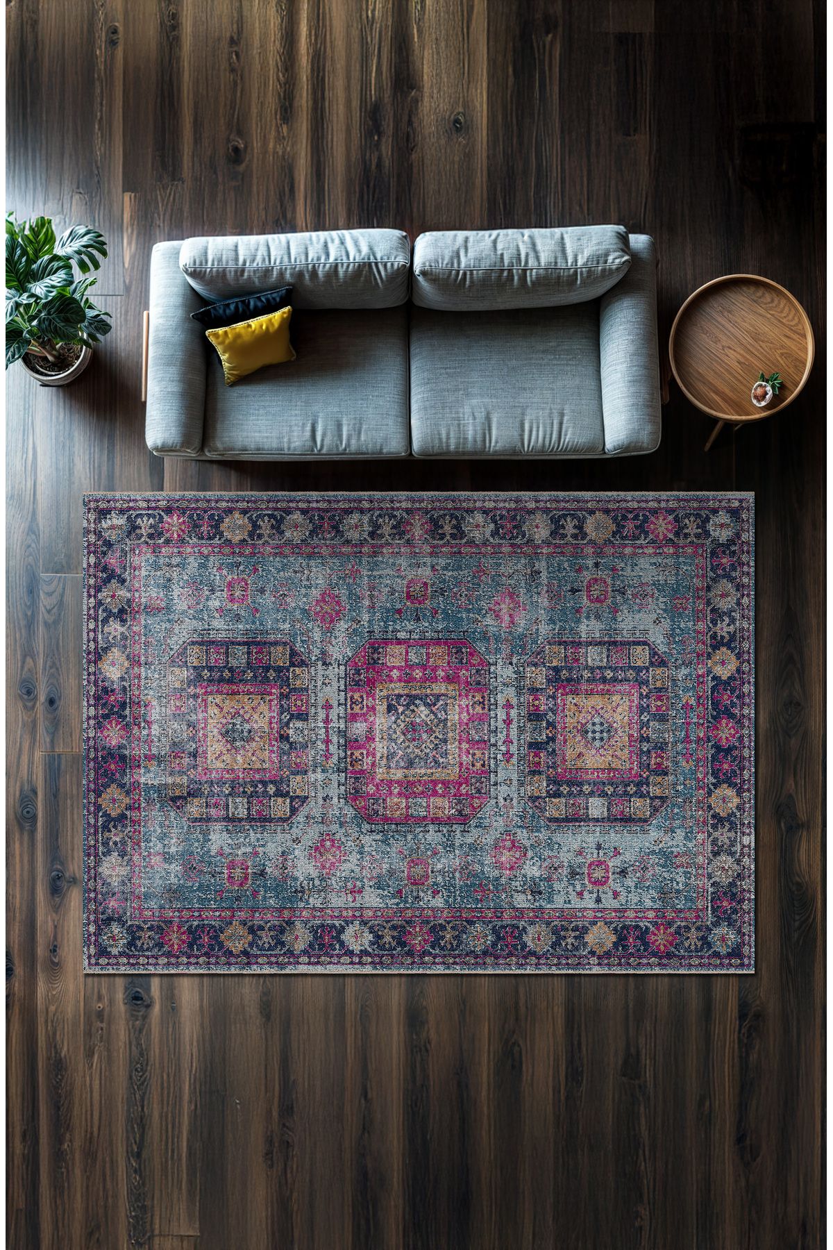 BigArts Home Makinede Yıkanabilir Kaymaz Taban Leke Tutmaz Göbekli Salon Halısı Mutfak Halısı ve Yolluk