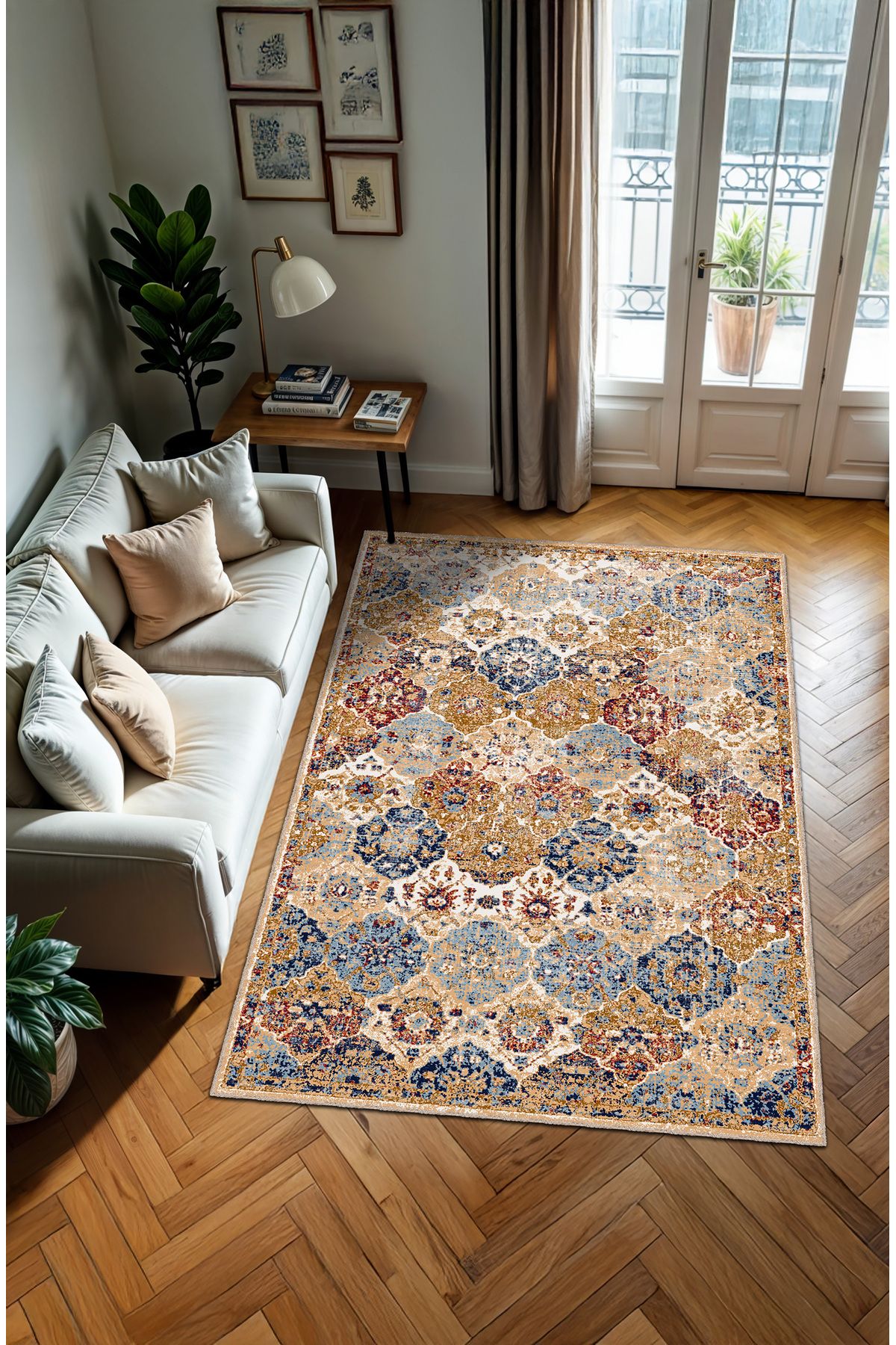 BigArts Home Makinede Yıkanabilir Kaymaz Taban Leke Tutmaz Çiçekli Salon Halısı Mutfak Halısı ve Yolluk