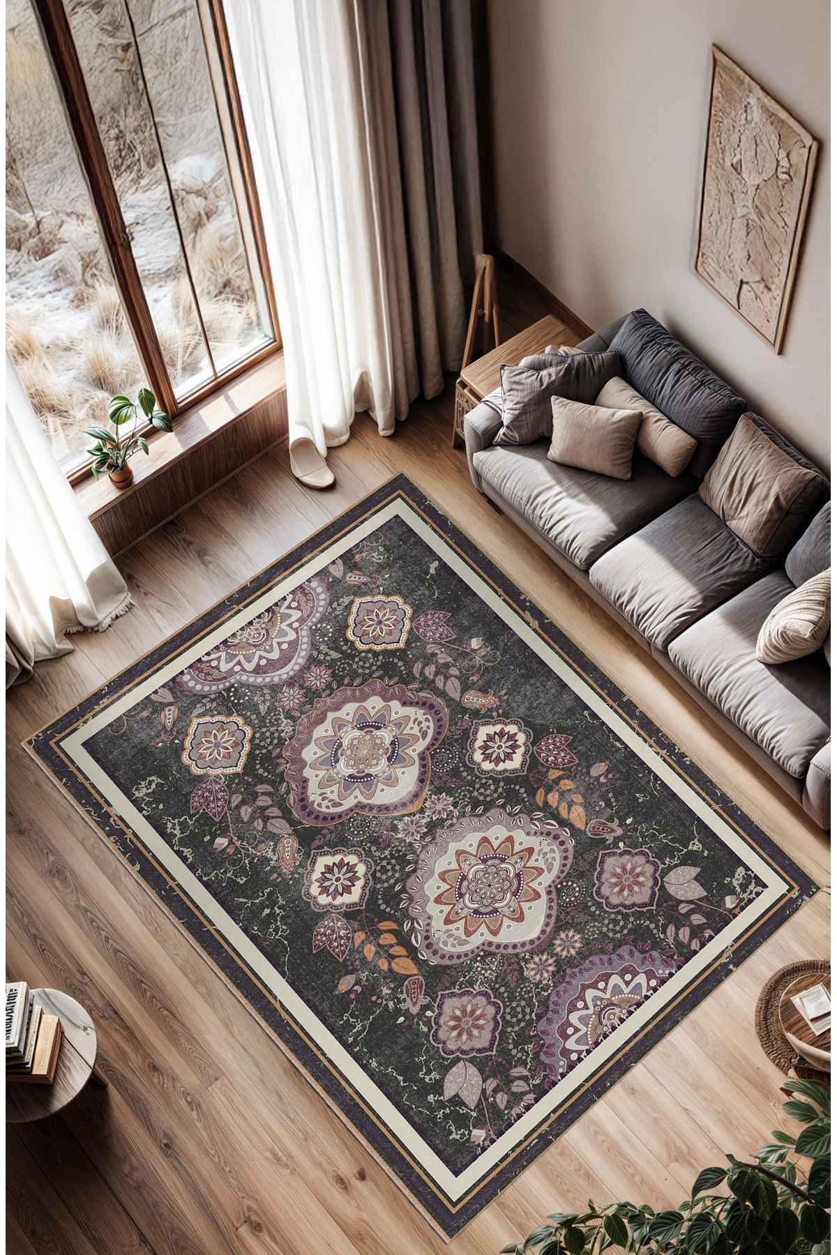 BigArts Home Makinede Yıkanabilir Kaymaz Taban Leke Tutmaz Çiçekli Salon Halısı Mutfak Halısı ve Yolluk