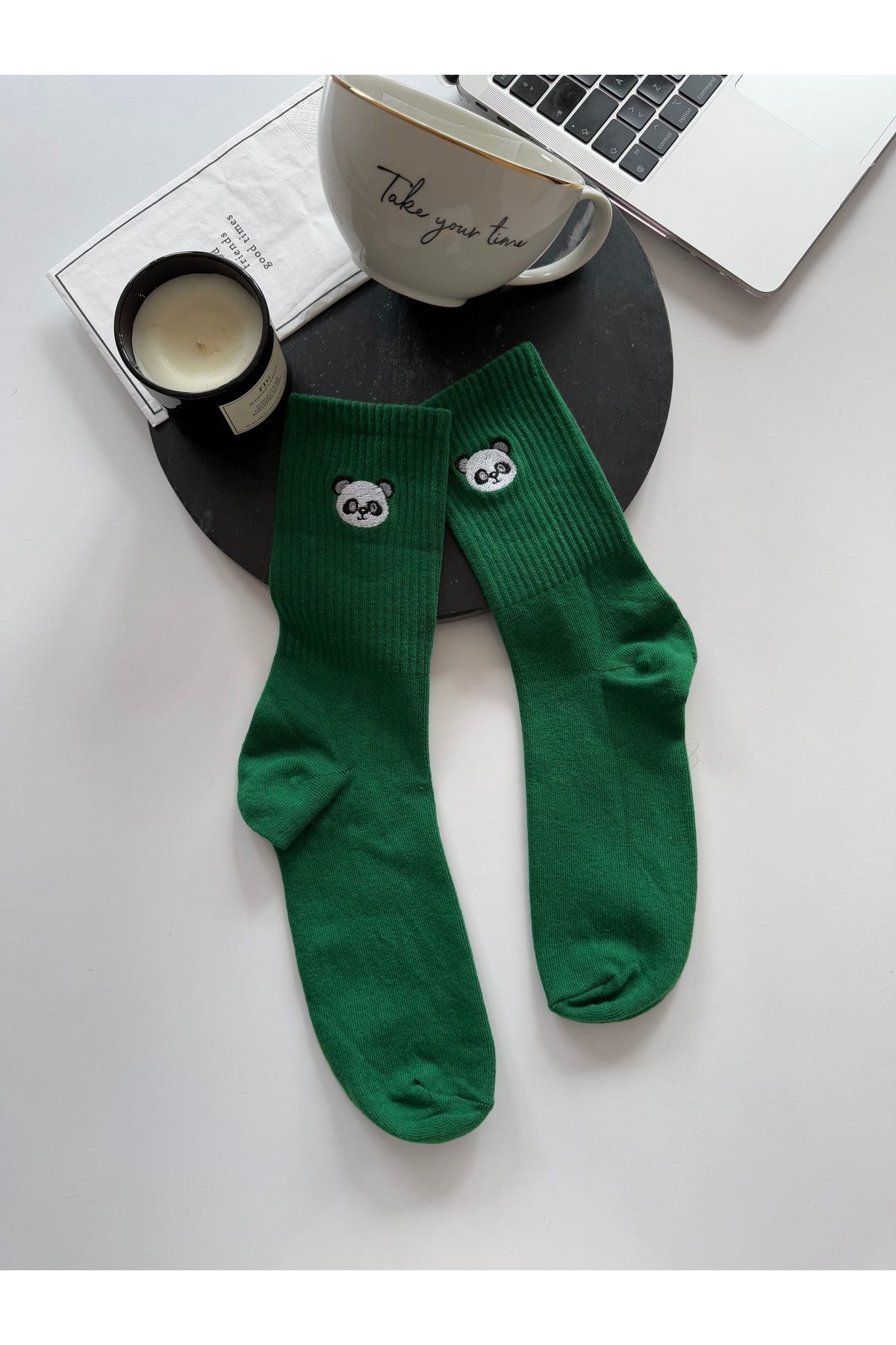 AYDK Sevimli Unisex Panda Hayvan Nakışlı Tenis Soket Yazlık Kışlık Kadın Erkek Çorap