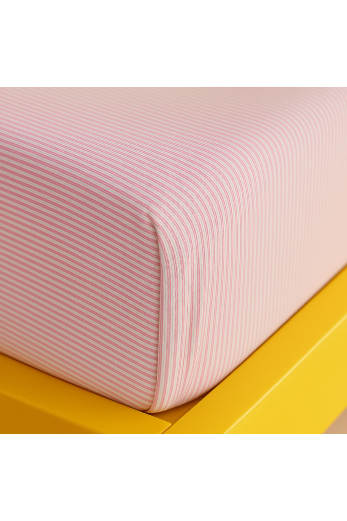 Uğurluel Home | Jersey | %100 Pamuk | Çizgili Pembe Beyaz | Ara Ebat 140x200 Lastikli Çarşaf