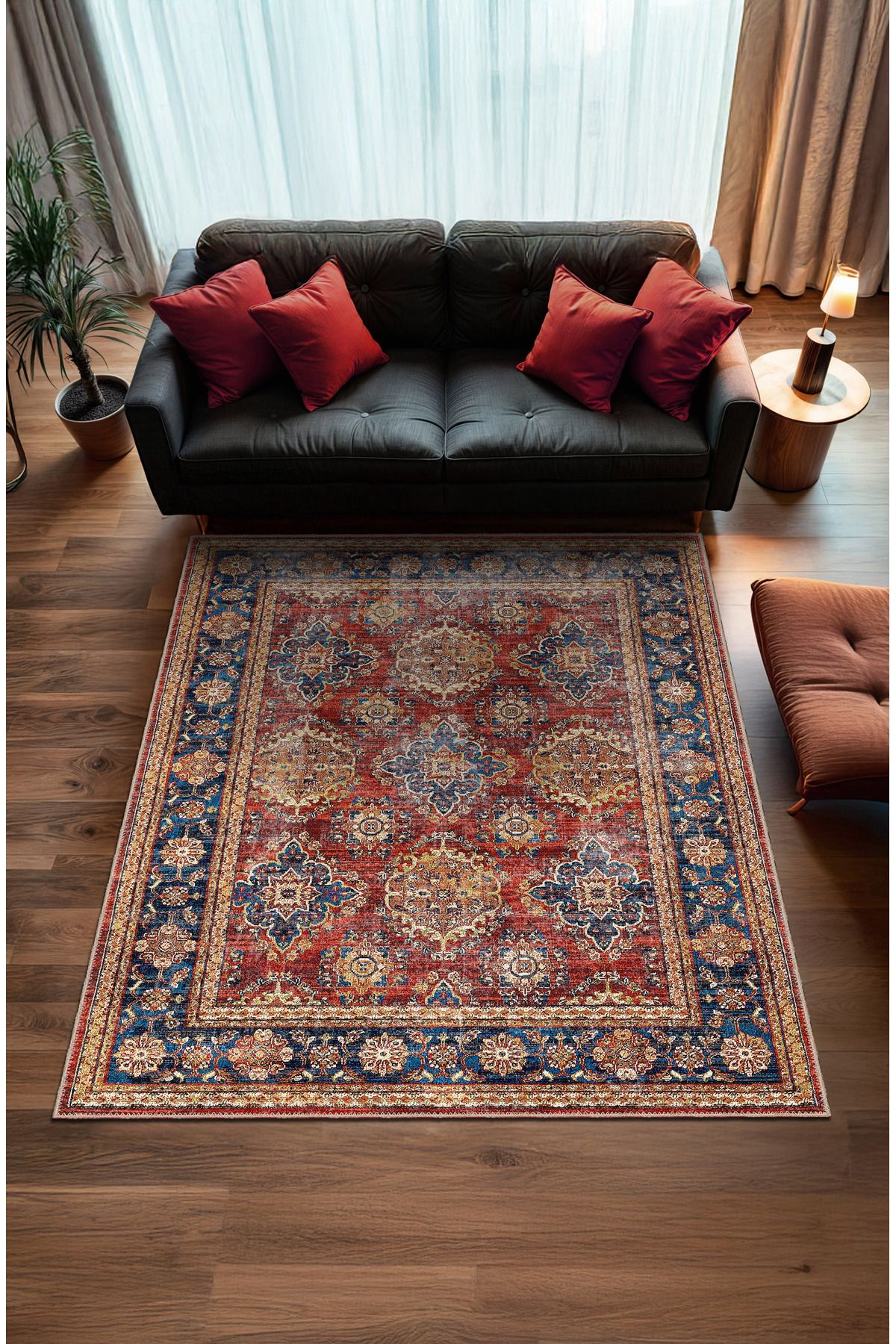 BigArts Home Makinede Yıkanabilir Kaymaz Taban Leke Tutmaz Çiçekli Salon Halısı Mutfak Halısı ve Yolluk
