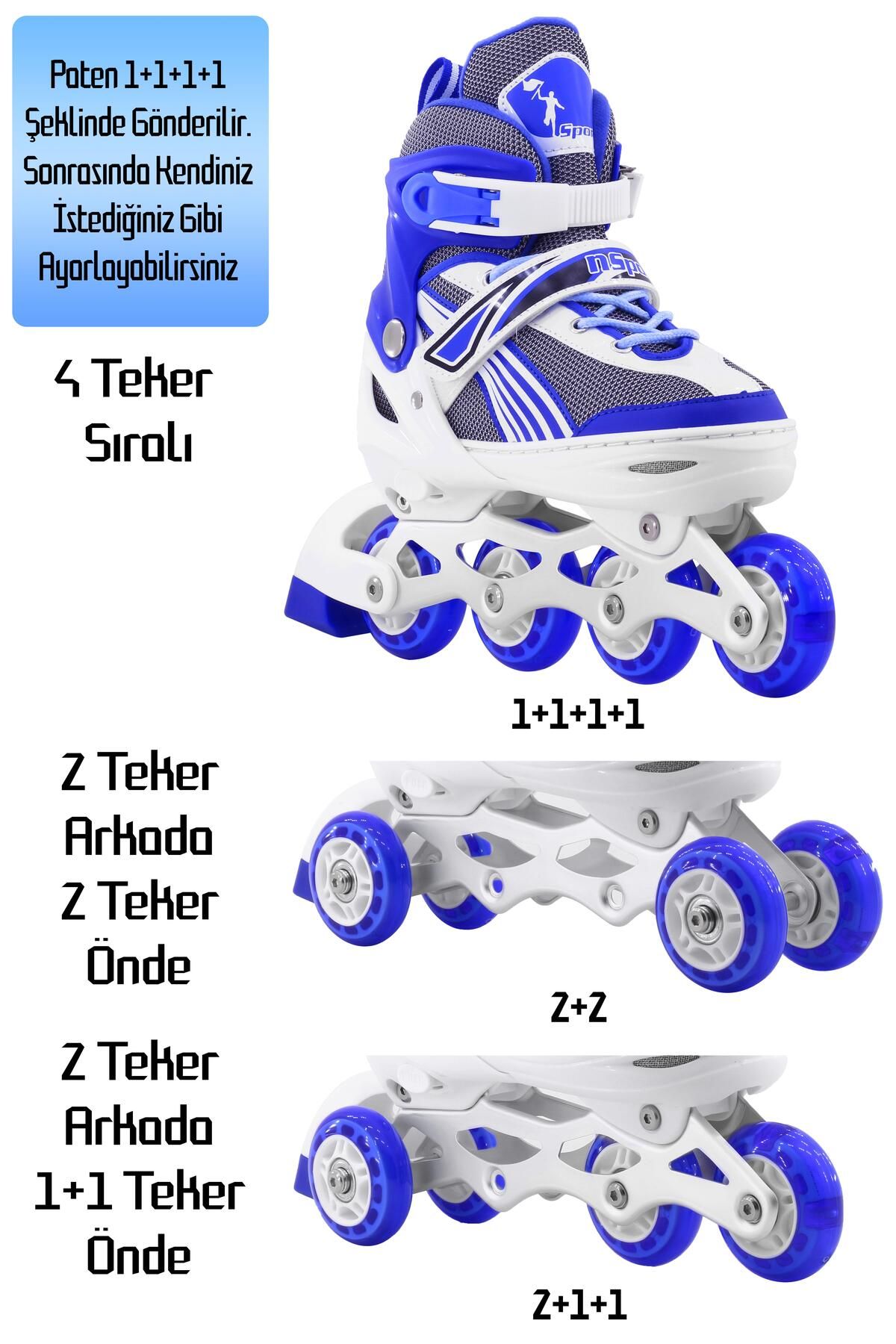 CAN-Adjustable Lighted Roller Skates |   Dual Use Single Row Skates - Double Row Practice Skates No 30-33 3