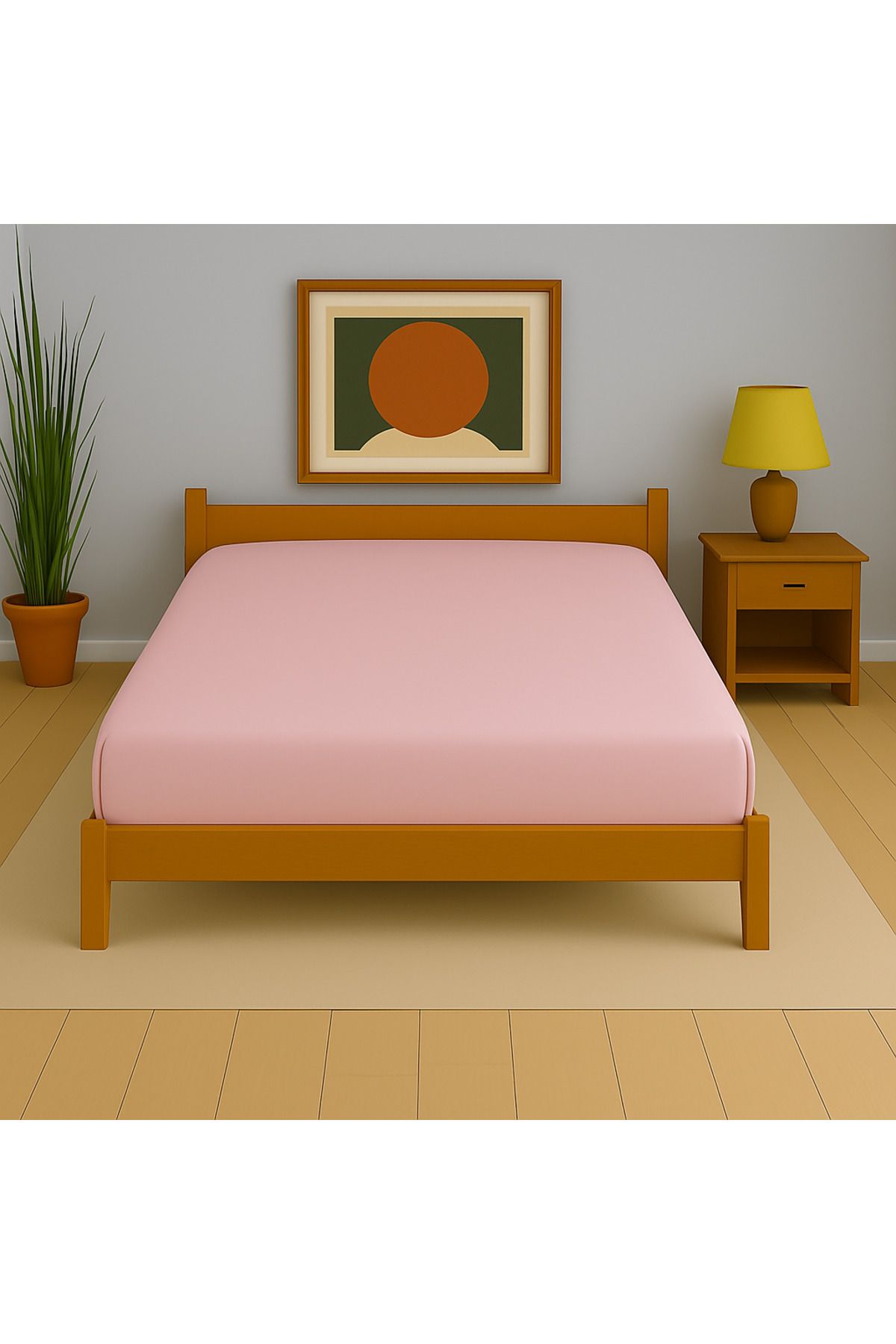 Uğurluel Home | Jersey | %100 Pamuk | Açık Pembe | Ara Ebat 140x200 Lastikli Çarşaf