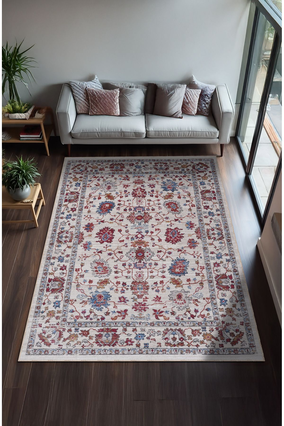 BigArts Home Makinede Yıkanabilir Kaymaz Taban Leke Tutmaz Çiçekli Salon Halısı Mutfak Halısı ve Yolluk