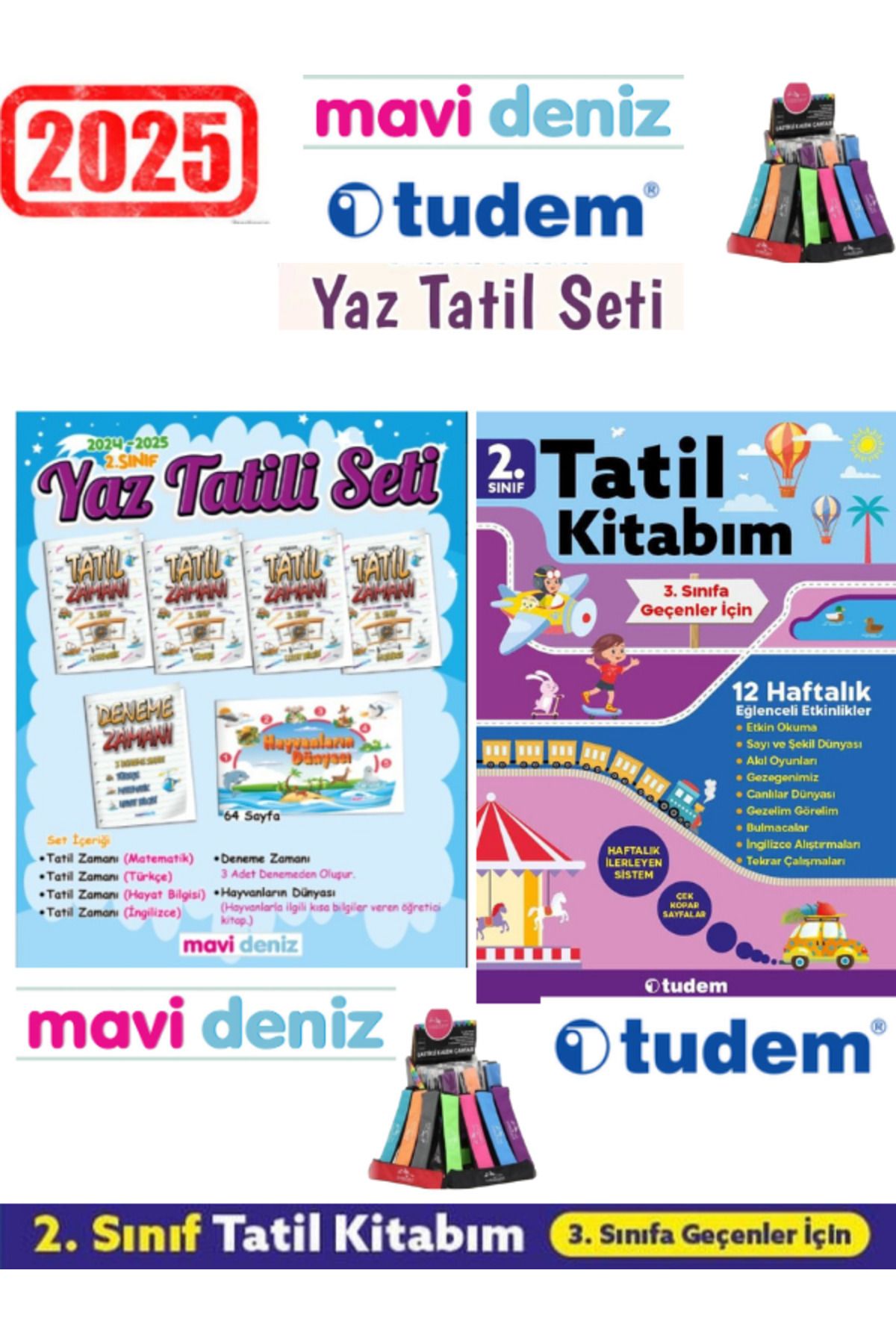 Bilfen Yayıncılık Mavi Deniz 2025 2.Sınıf Yaz Tatil Seti 12 Kitap+Tudem 2.Sınıf Yaz Tatil 12 Haftalık Tatil Seti+Kalem