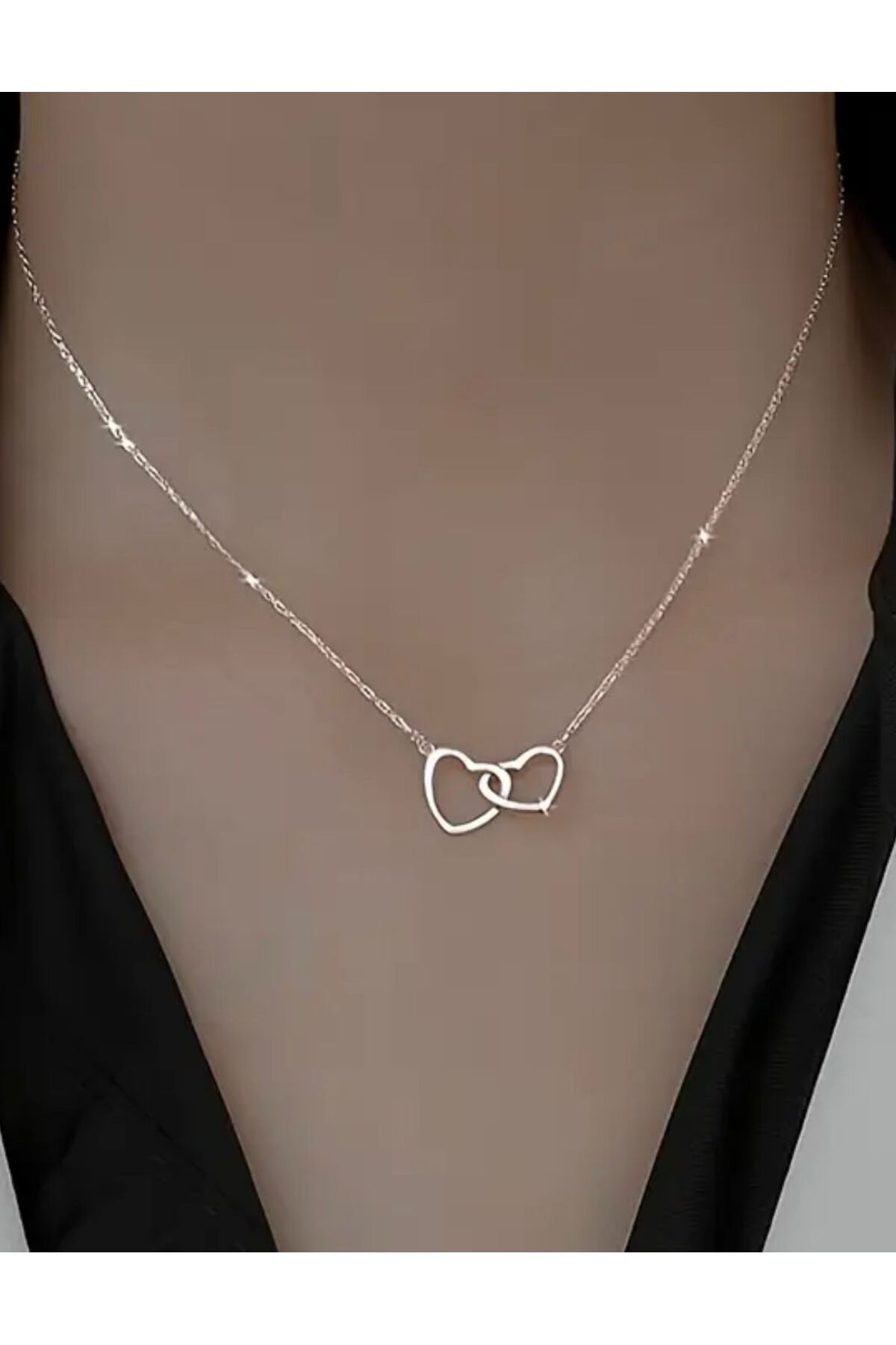 REFLECTS STYLİSH BEAUTY SİLVER İÇ İÇE GEÇMİŞ KALP KOLYE