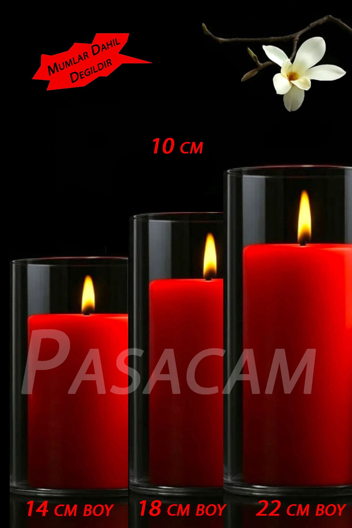 Paşa Cam Cam Vazo Silindir Mumluk silindir set 3 Lü set 10 cm Çap 14 cm - 18 cm - 22 cm Yükseklik