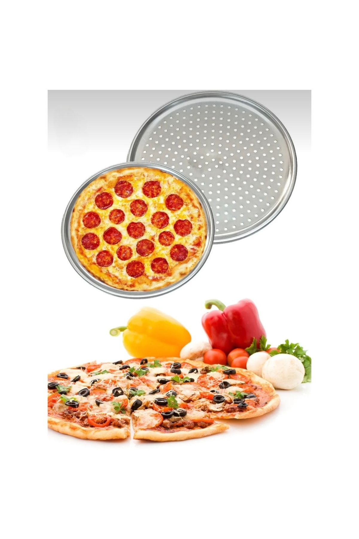 abnturk 30 Cm Delikli Alüminyum Yapışmaz Pizza Tepsisi Tavası