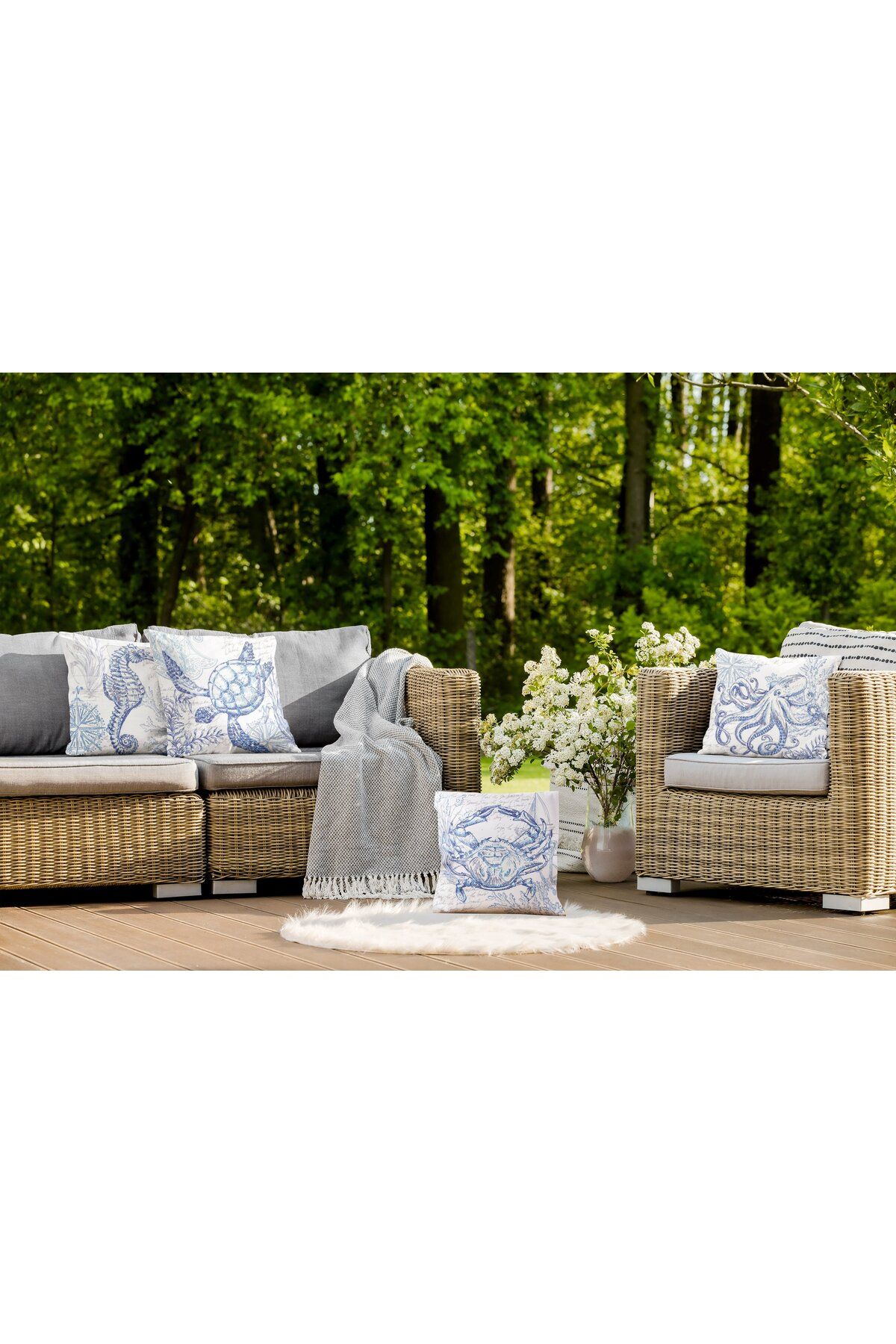 Sister Home Design Deniz Kabukları Temalı Marin Dekoratif Yastık Kılıfı 4'lü Set