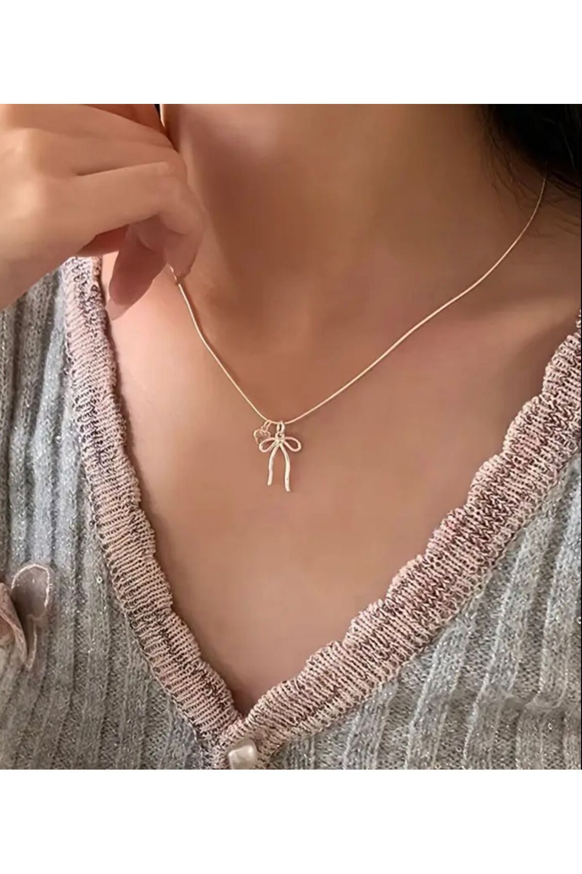 REFLECTS STYLİSH BEAUTY ÇELİK PEMBE KURDELE KOLYE YENİ TREND