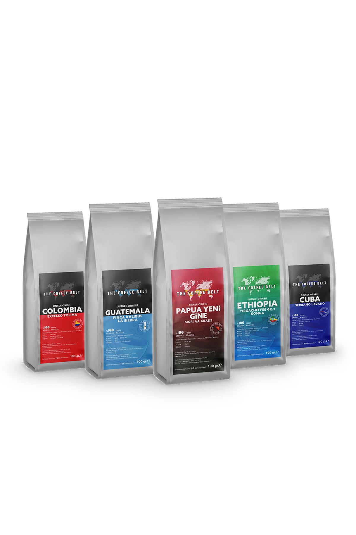 The Coffee Belt Dünya Kahveleri Tanışma Seti 2 (100 gr x 5 Adet) 500 Gr