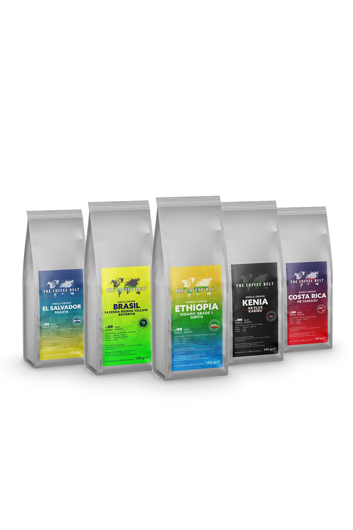 The Coffee Belt Dünya Kahveleri Tanışma Seti 1 ( 100 gr x 5 Adet) 500 Gr