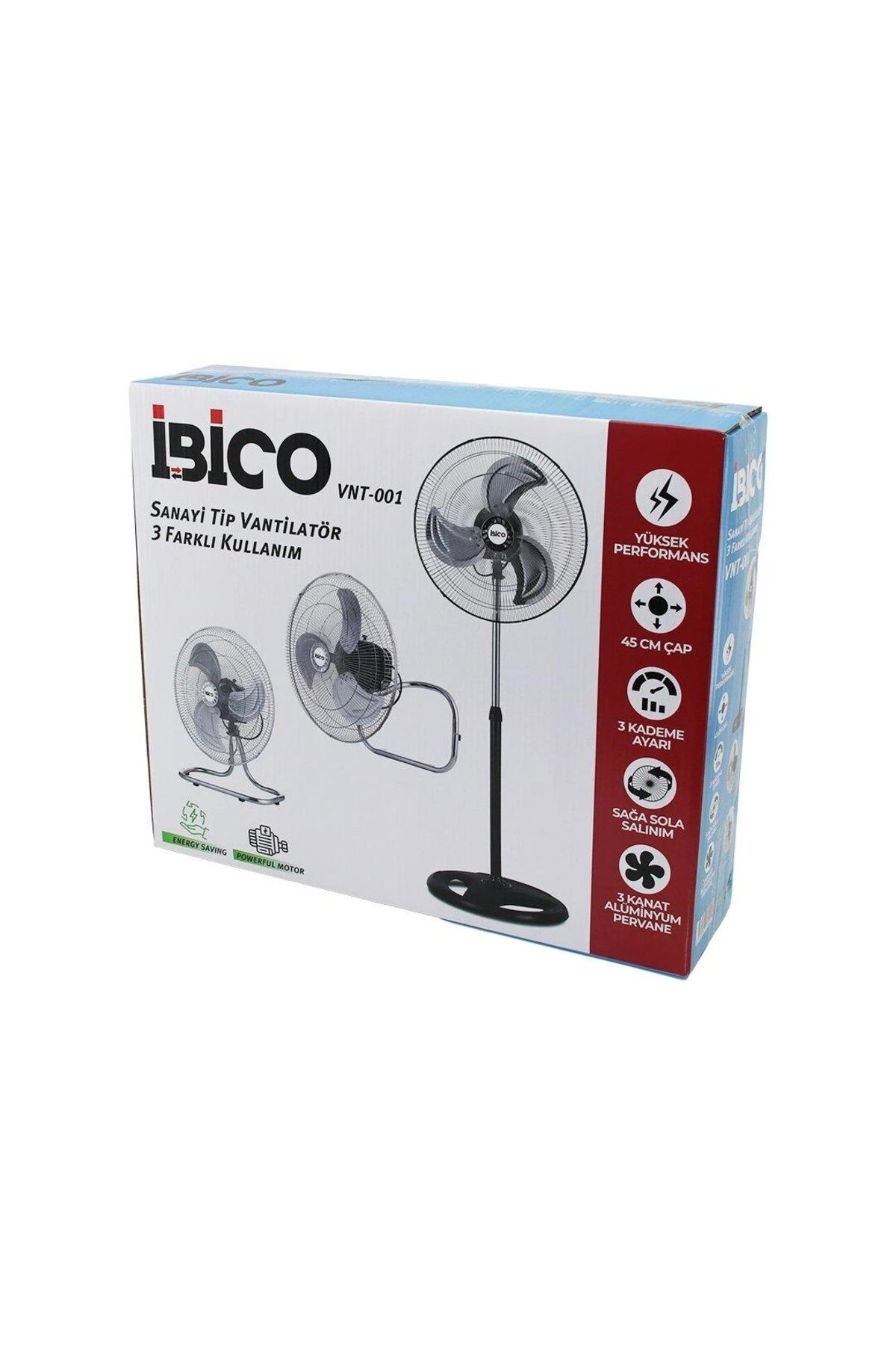 BIGBOYCL 45Cm Sanayi Vantilatör 3İn1=Duvara Monte- Masa Üstü- Ayaklı 3 Kademe Hız - 3 Metal Kanat 75W Vnt-001