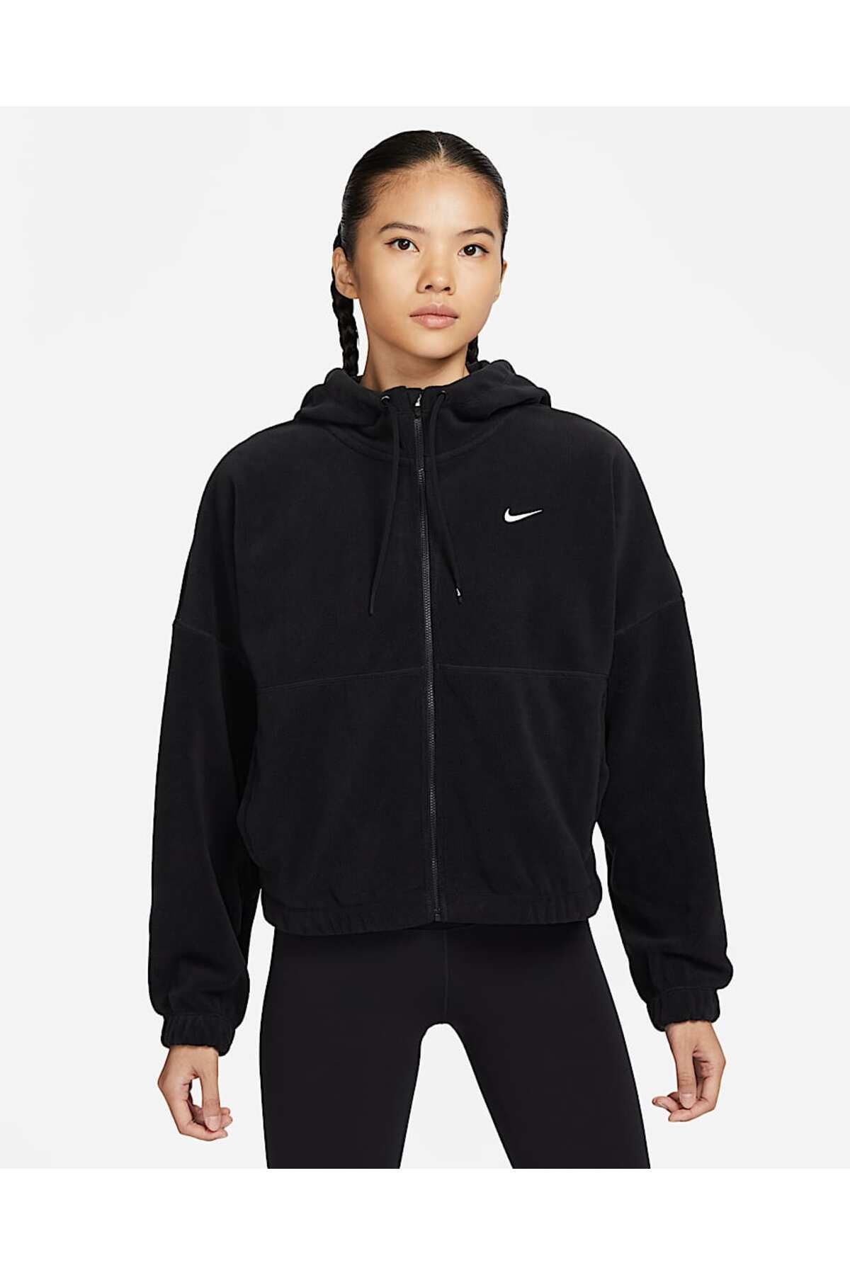 Nike Therma-Fit One Oversized Fleece Full-Zip Hoodie Fermuarlı Siyah Kadın Sweatshirt