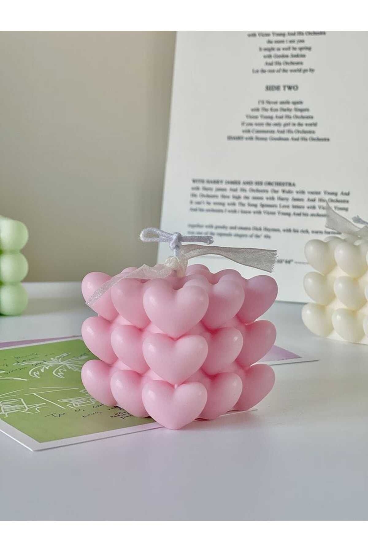 Yaratıcı sanatlar atölyesi Kalpli Doğal Soya Bubble Mum Romantik Kokulu Mum