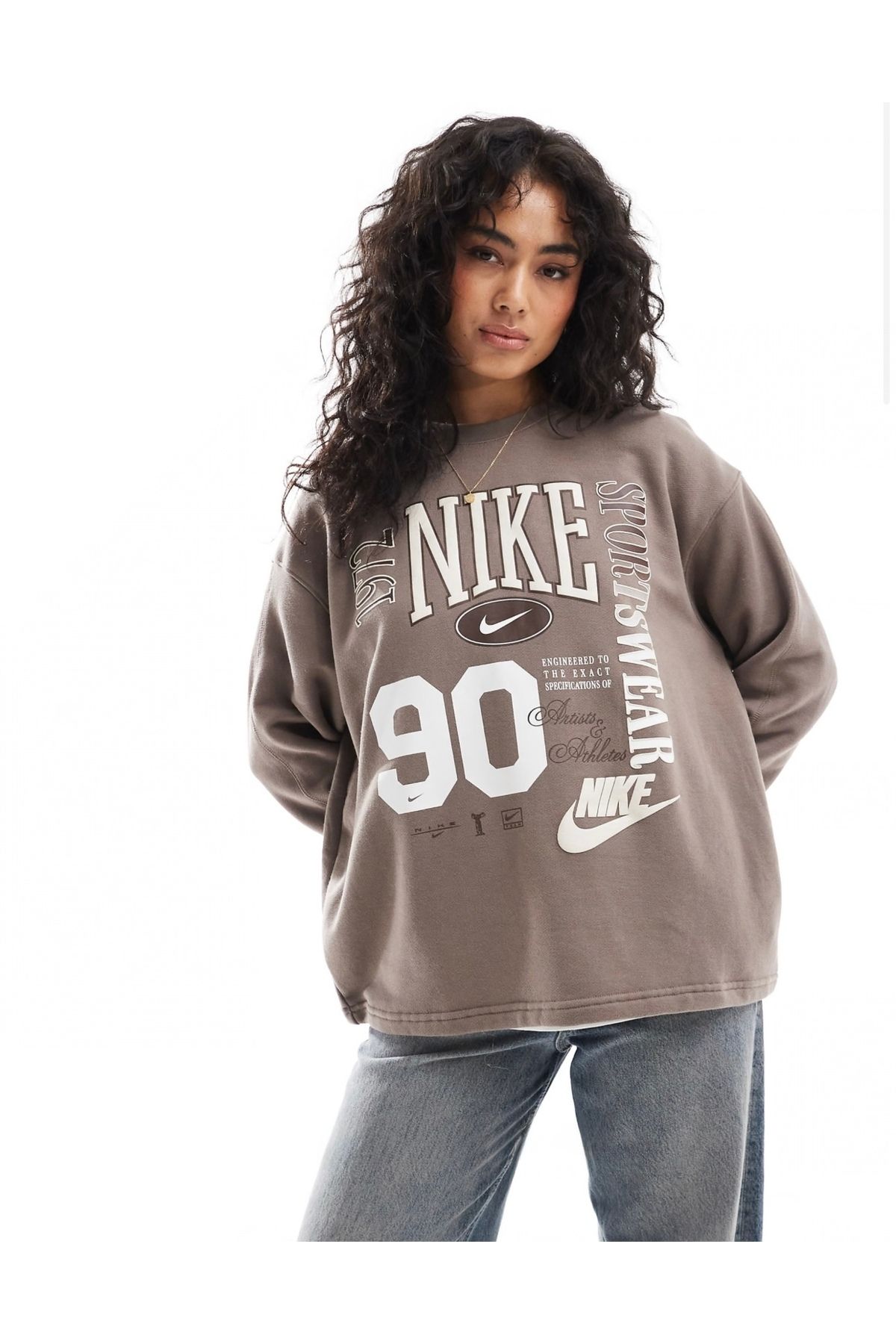 Nike Sportswear Women's Oversized Crew-Neck French Terry Kahverengi Kadın Sweatshirt