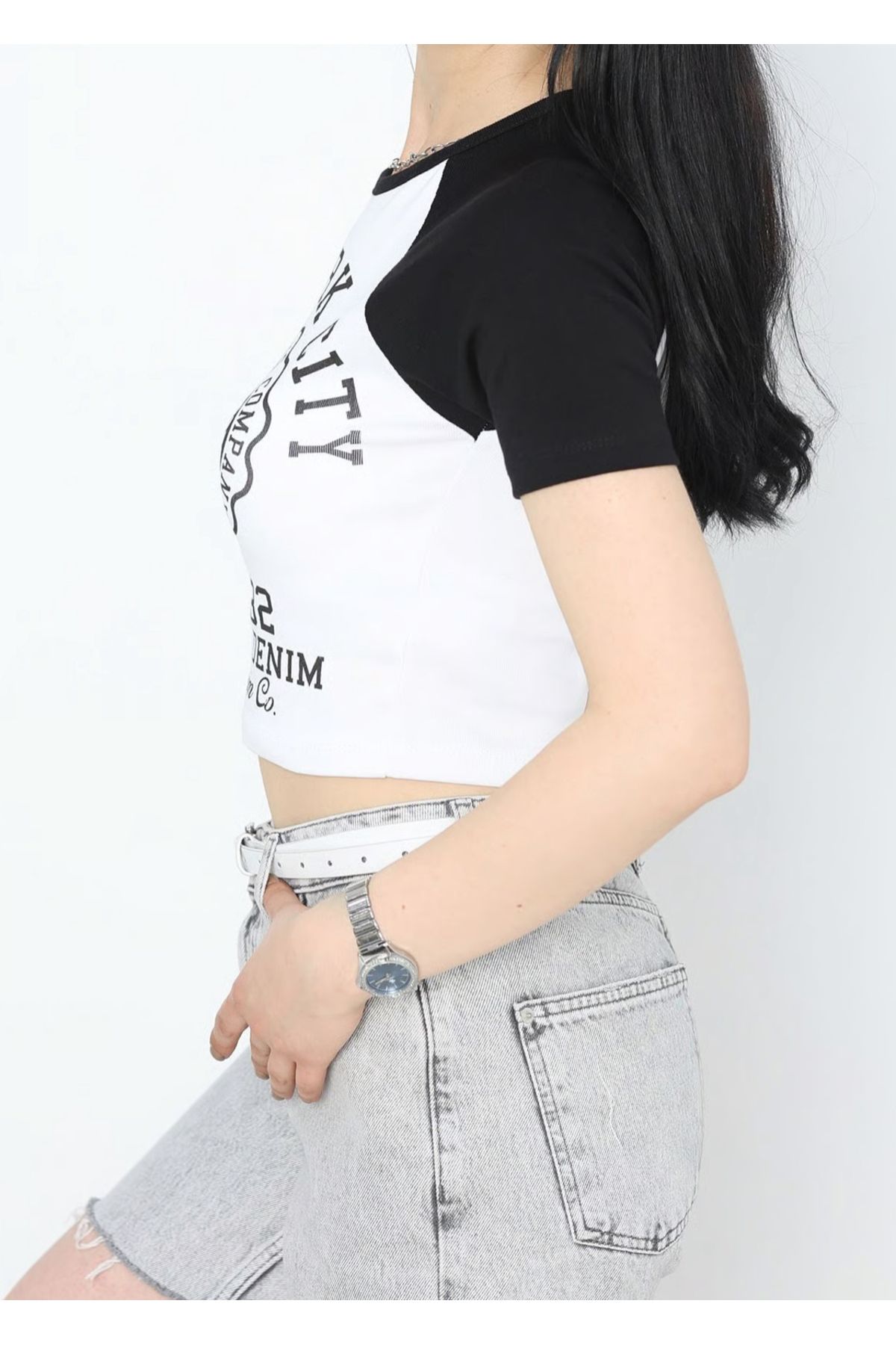 cevheri store Baskılı Crop Tişört