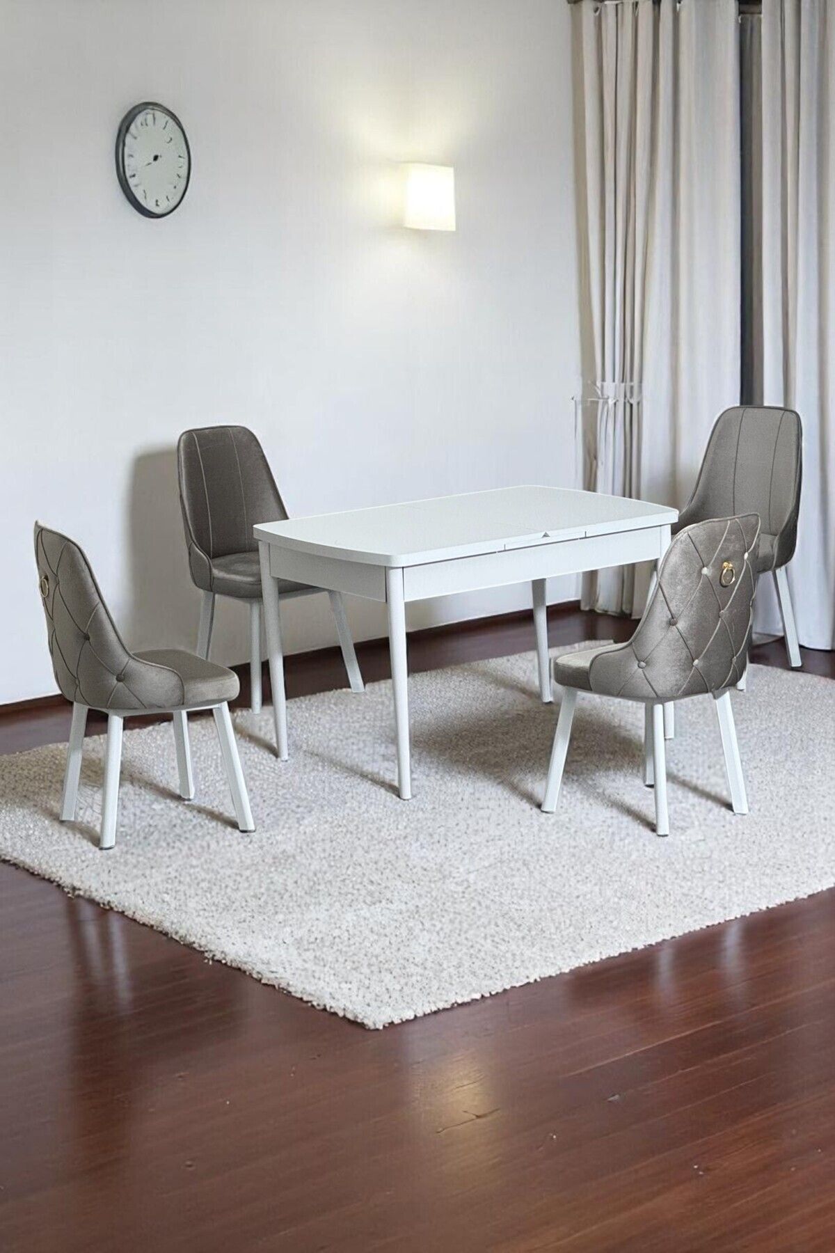Monera Beyaz 80 x 132 Açılabilen MDF Masa Metal Ayaklı Mutfak Masası Takımı 4 Cappucino Sandalye-0