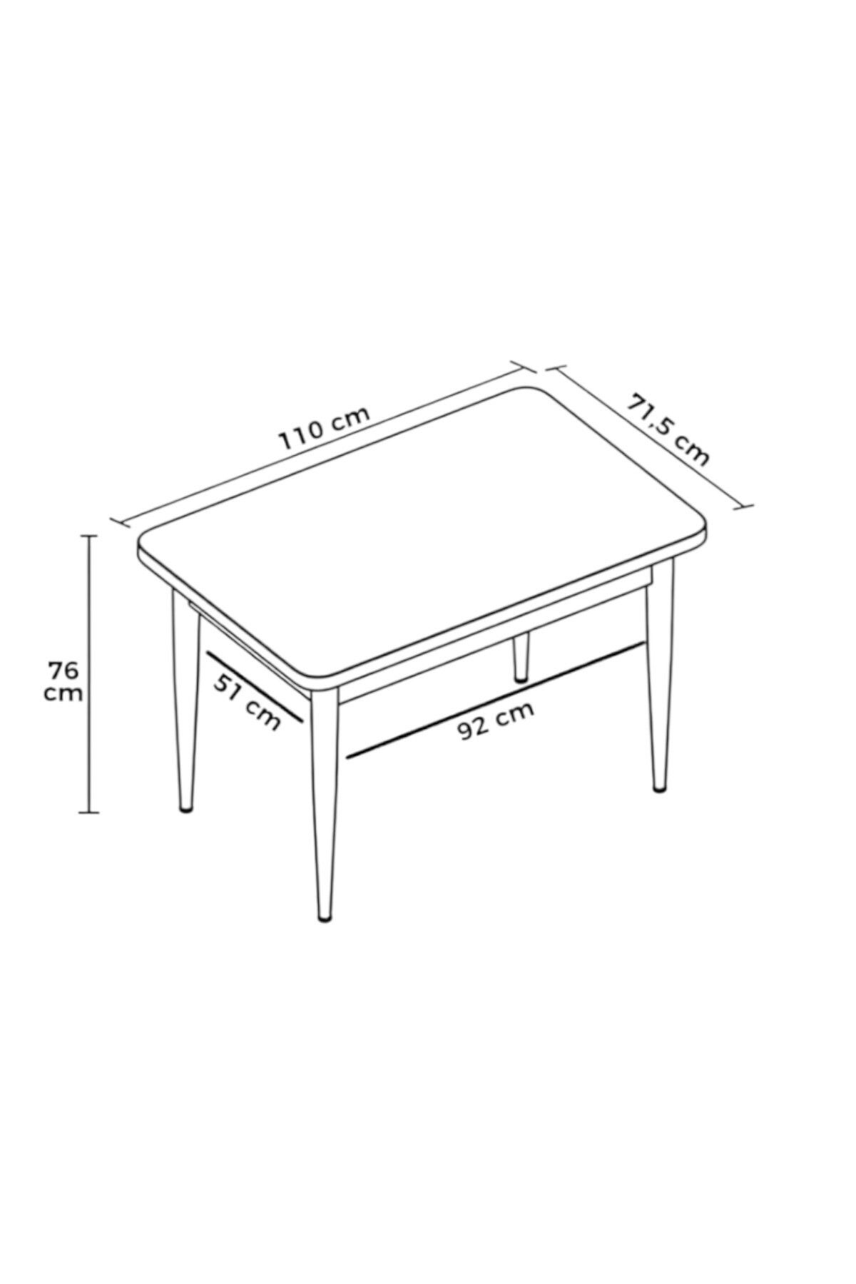 ARVEN Beyaz MDF 70x110 Sabit Mutfak Masası Takımı Beyaz Metal Ayak 4 Krem Sandalye-2