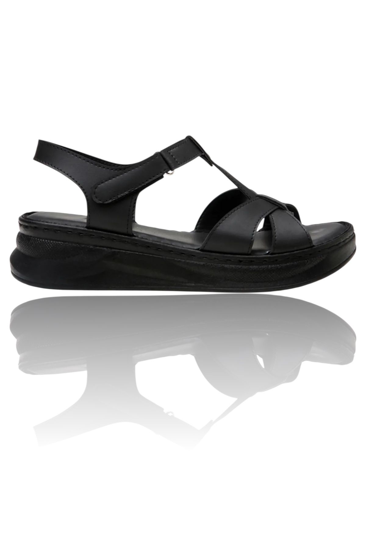 Y&D Shoes Kadın Ortopedik Günlük Sandalet – Bej & Siyah Renk Seçenekli – Rahat Cırt Cırtlı Yazlık Ayakkabı