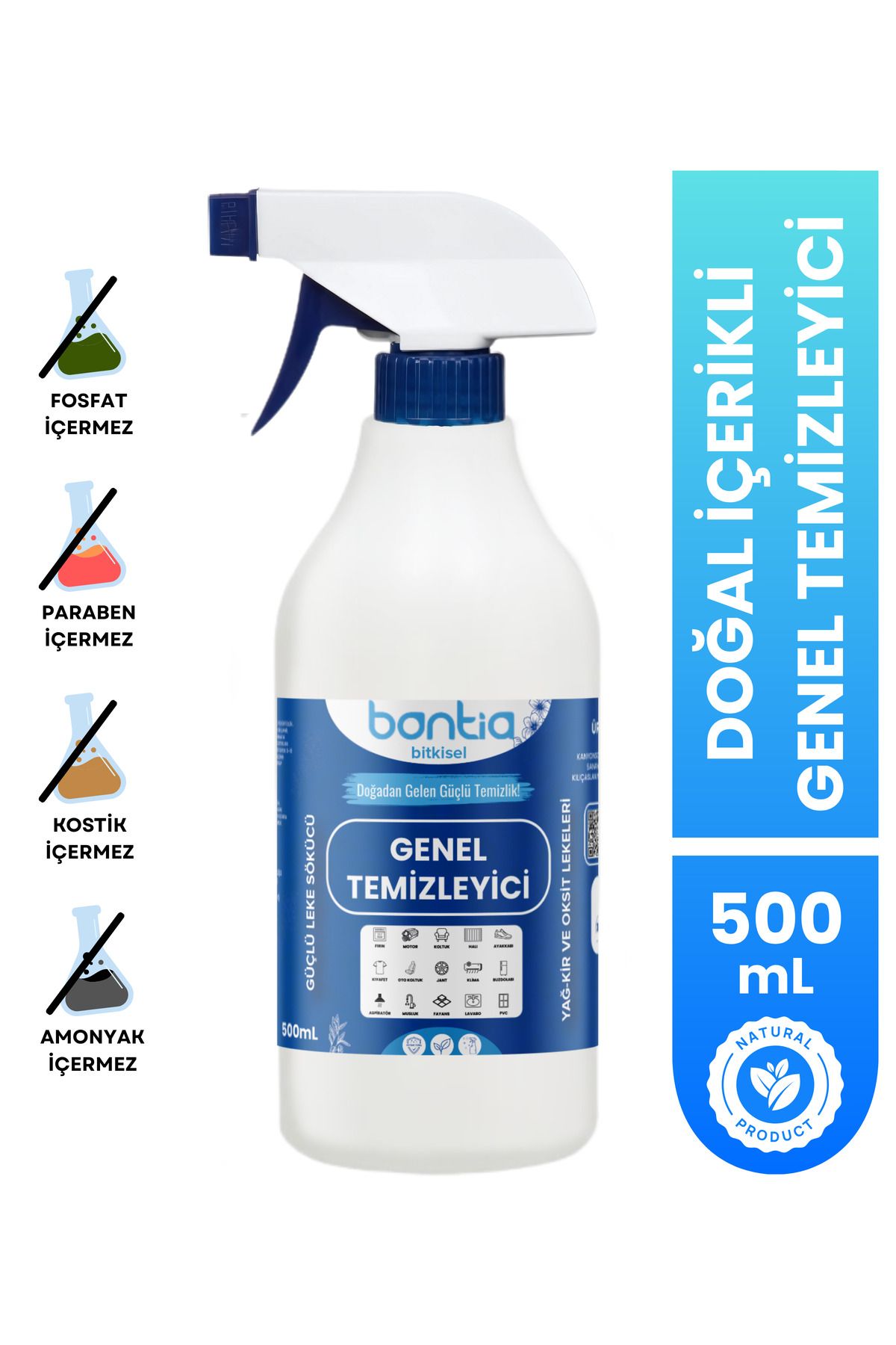 Bontia Bitkisel İçerikli Çok Amaçlı Genel Temizlik Spreyi 500 Ml | Güçlü Leke Çıkarıcı - Yağ Kir Sökücü