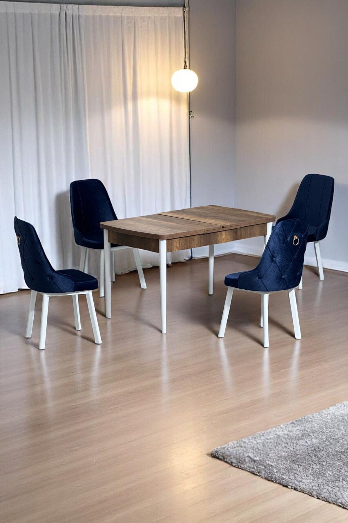 Monera Ceviz 80 x 132 Açılabilen MDF Masa Metal Ayaklı Mutfak Masası Takımı Antrasit Sandalye-0