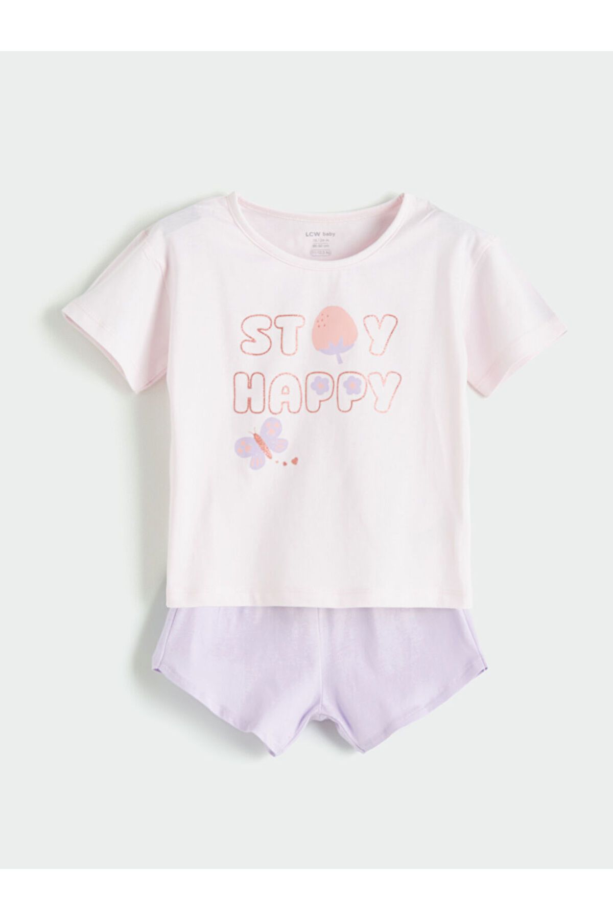 LC Waikiki LCW baby Pembe Bisiklet Yaka Baskılı Kız Bebek Tişört ve Şort 2'li