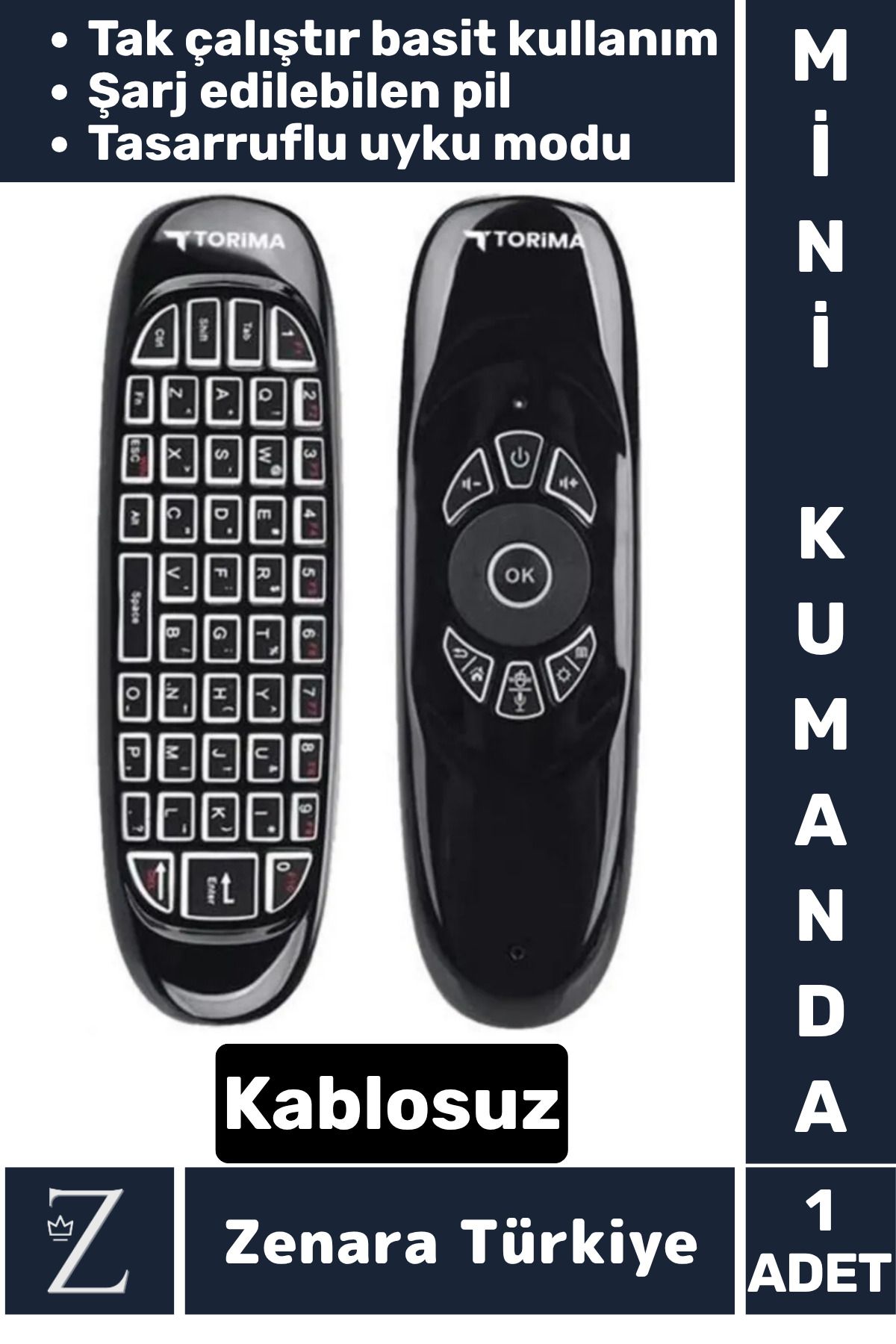 Zenara Çok Fonksiyonlu 2.4g Kablosuz Air Mouse ANDROID TV Uyumlu Q Klavye Şarjlı MİNİ UZAKTAN KUMANDA