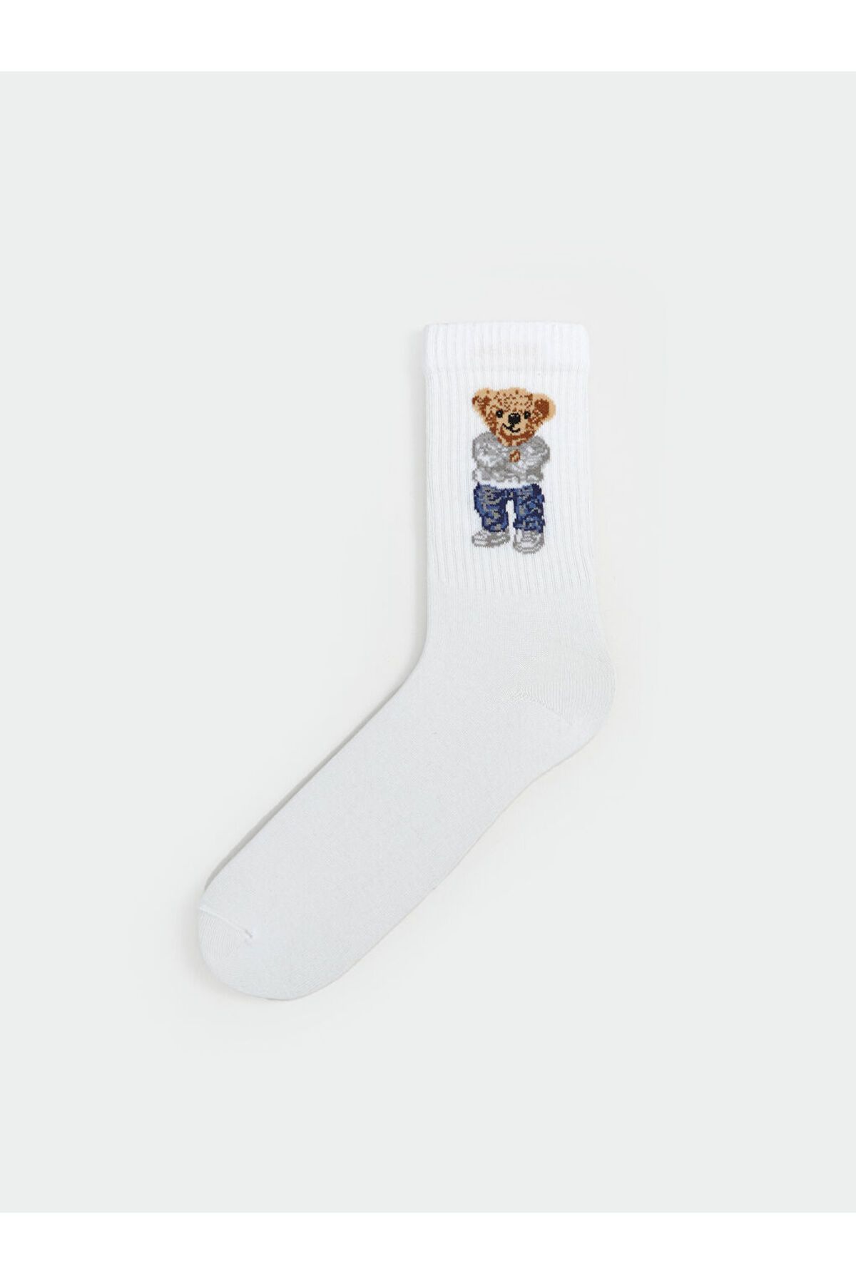 LC Waikiki LCW ACCESSORIES Beyaz Ayı Teddy Baskılı Erkek Soket Çorap