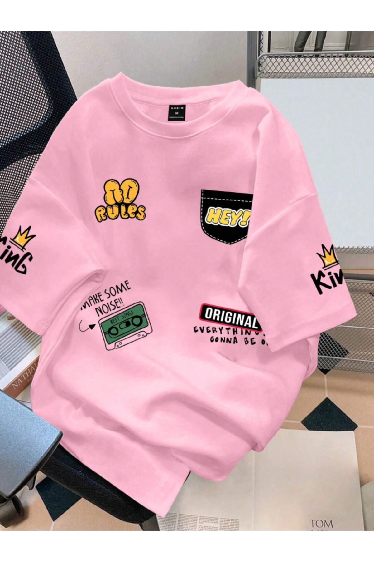 COHERENT Unisex Erkek/Kadın HEY Özel Baskılı Oversize Pamuklu T-Shirt
