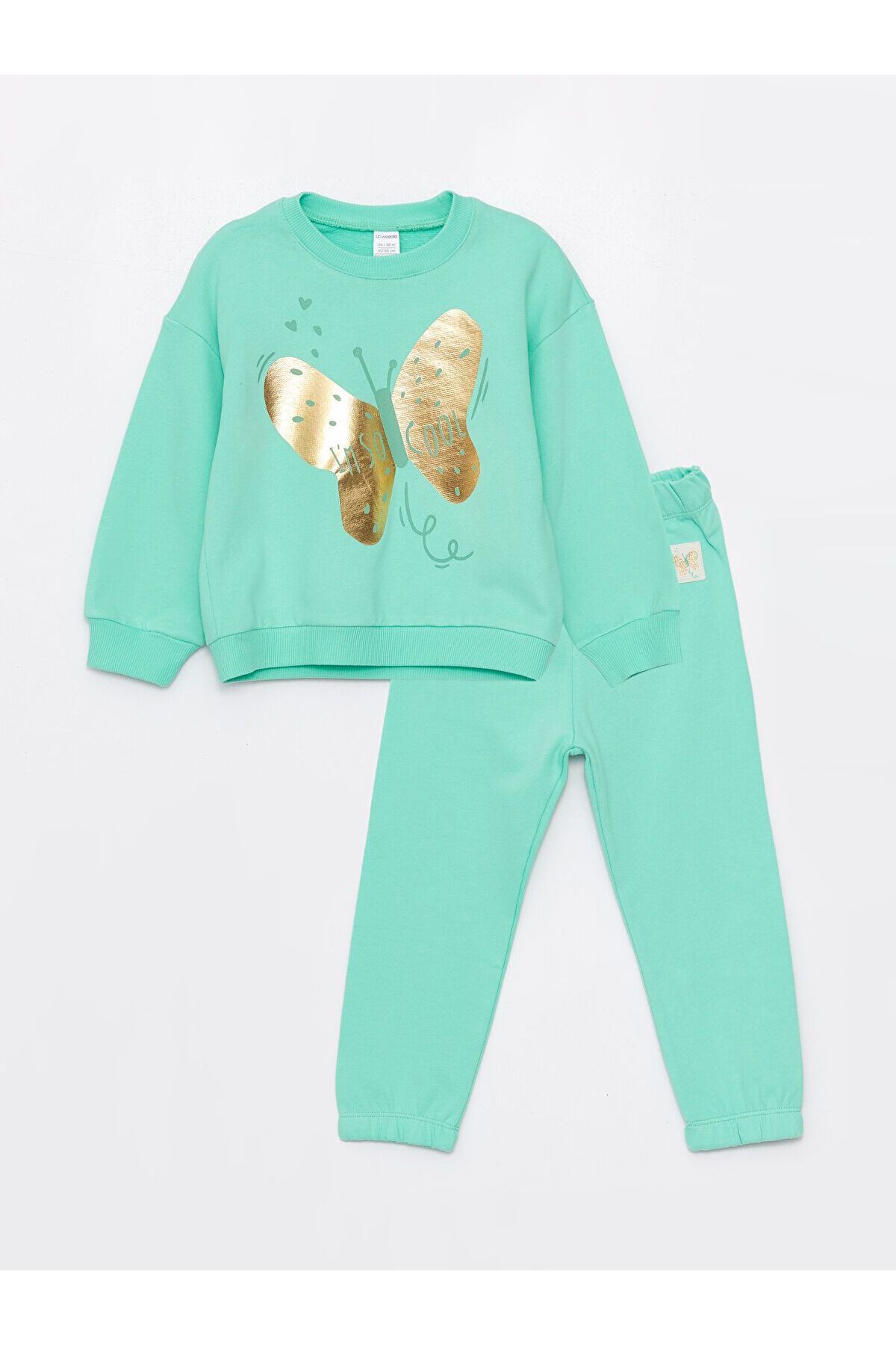 LC Waikiki Bisiklet Yaka Uzun Kollu Kız Bebek Sweatshirt ve Eşofman Alt 2'li Takım