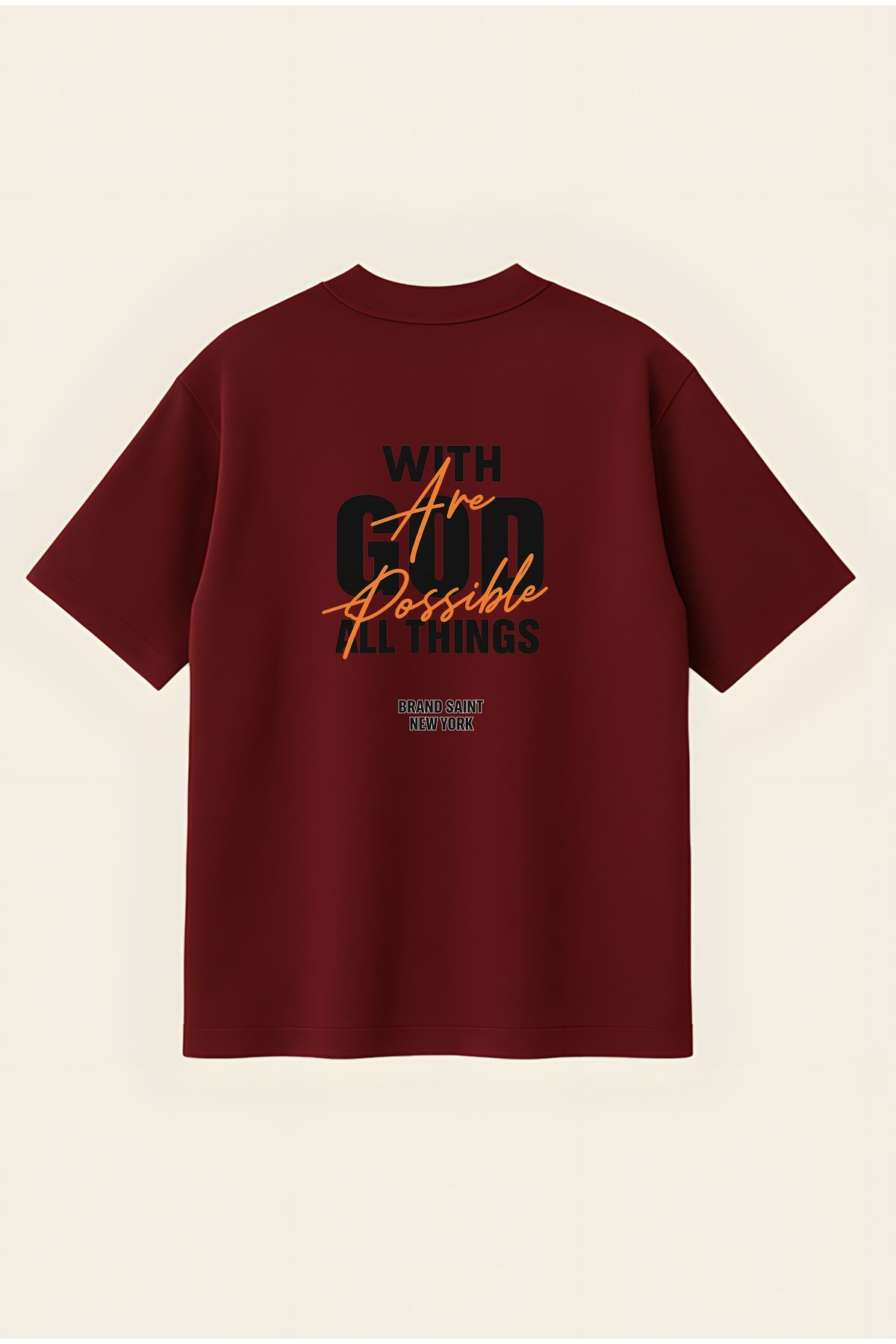 Moon Dancer Brand Saint Unisex %100 Organik Pamuklu Kalın Dokulu Oversize Bisiklet Yakalı T-shirt
