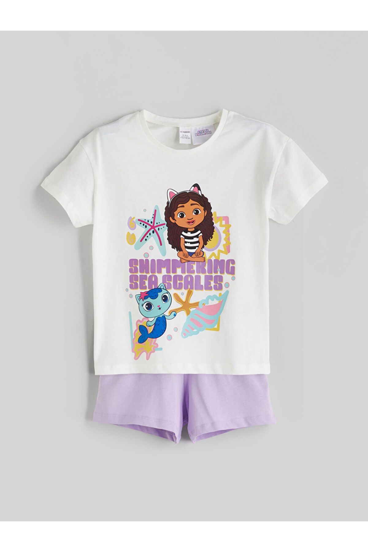 LC Waikiki LCW Kids Ekru Gabby's Dollhouse Baskılı Kız Çocuk Tişört ve Şort 2'li