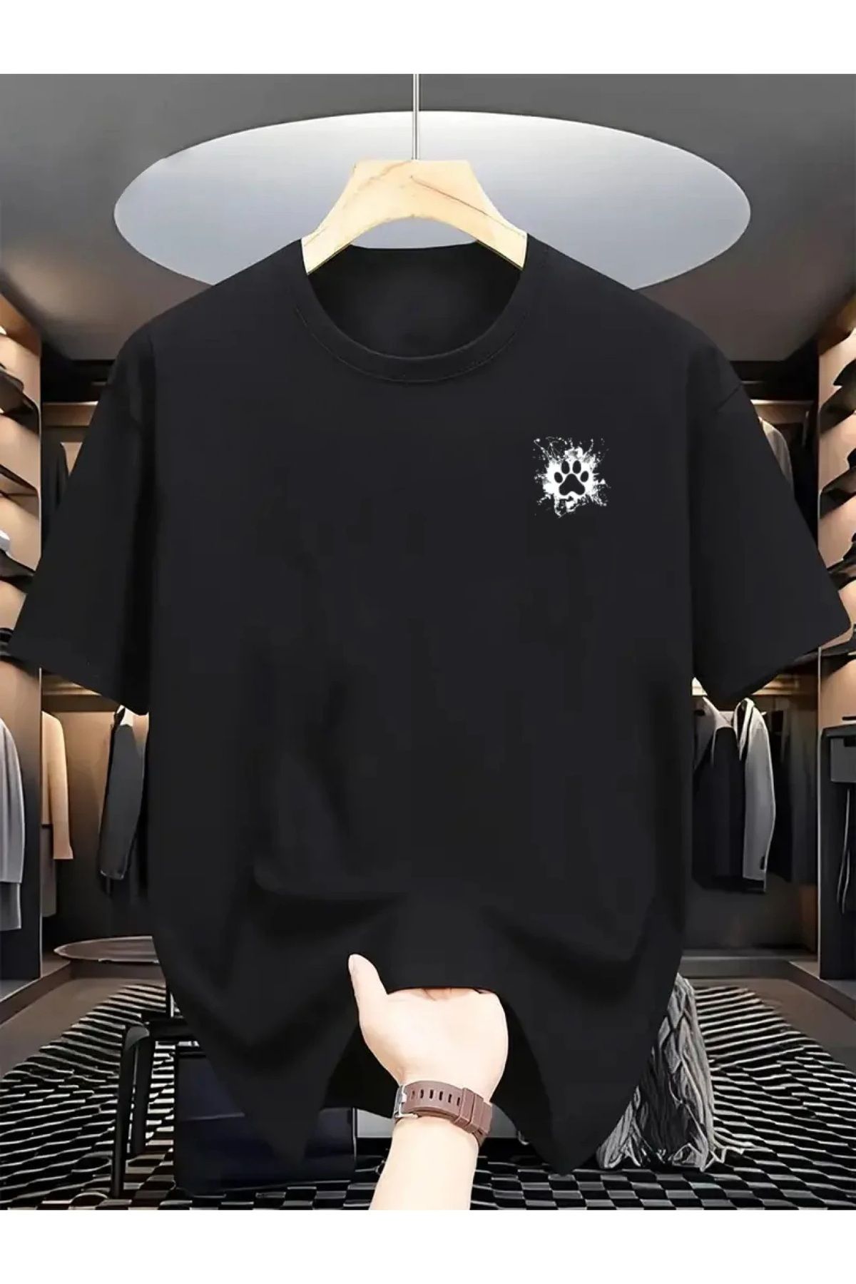 İnazuma Outdoors Unisex Oversize Baskılı Pamuklu Bisiklet Yaka Kısa Kollu SİYAH T-shirt
