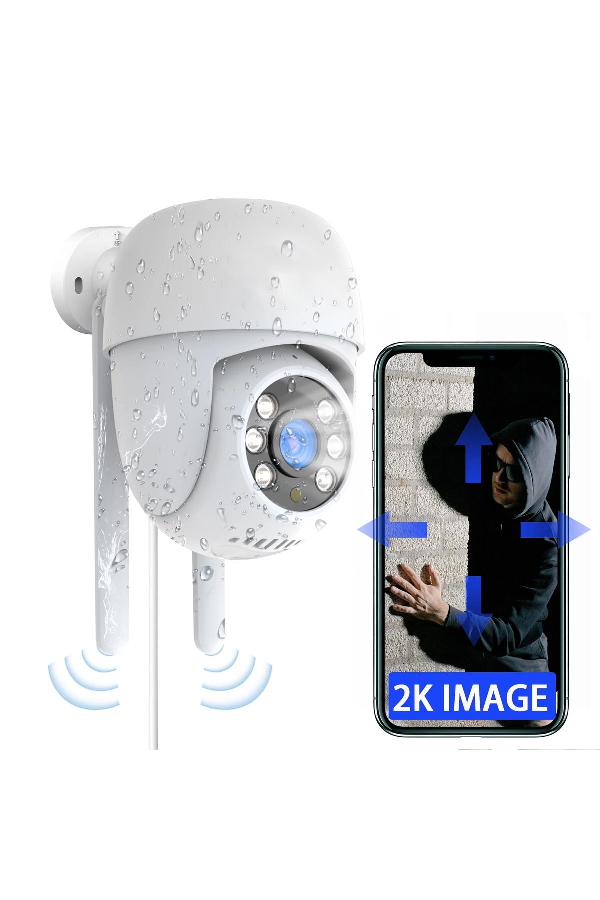 GÜMRÜK BEY 2K FHD Akıllı Wifi Kamera 2.4 gHz Suya Toza Dayanıklı Gece Görüşü Hareket Algılama Gözetim Kamerası