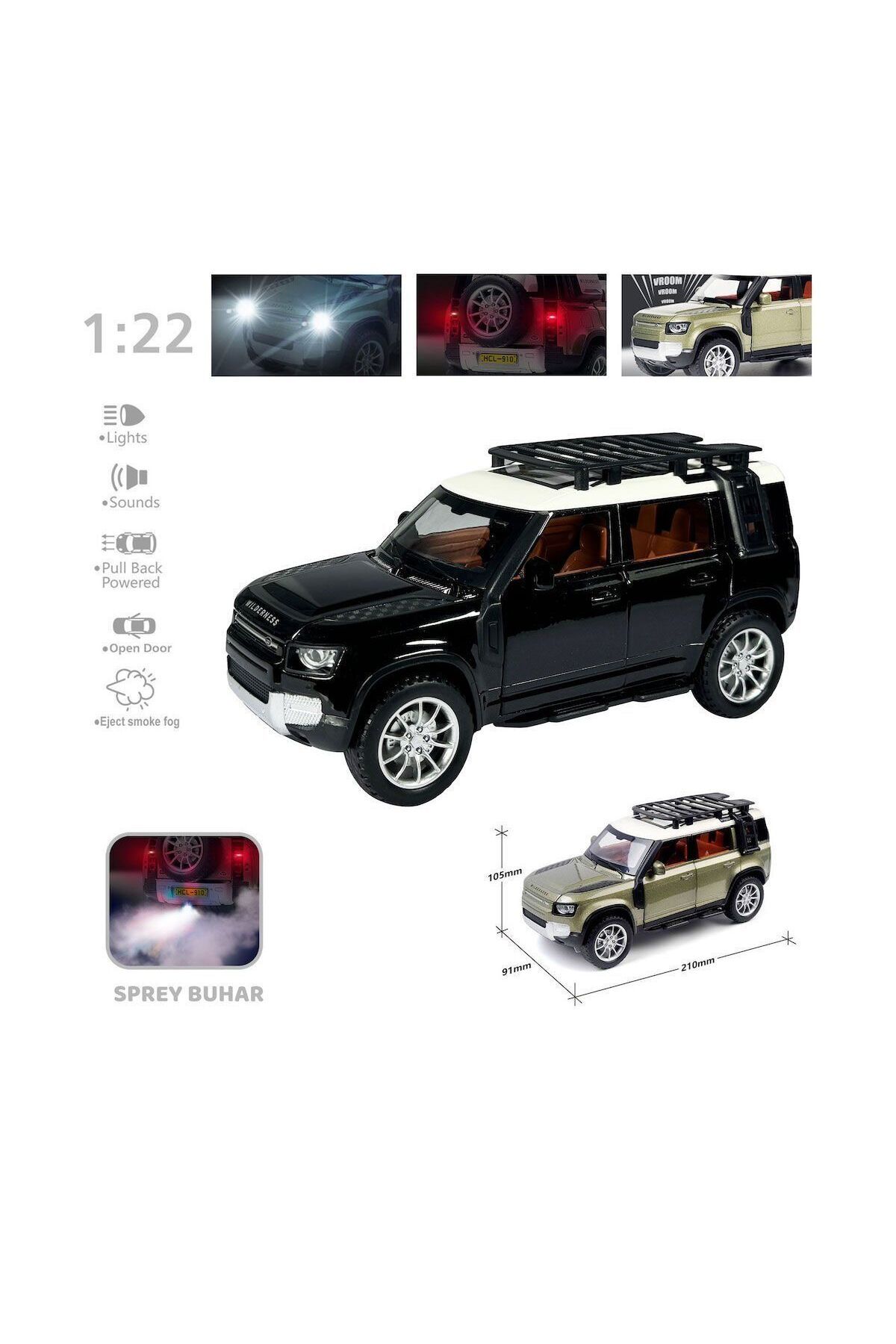 merland benvecocuk HCL-510A Çek Bırak 1:22 Sesli Ve Işıklı Buharlı DF Metal Jeep