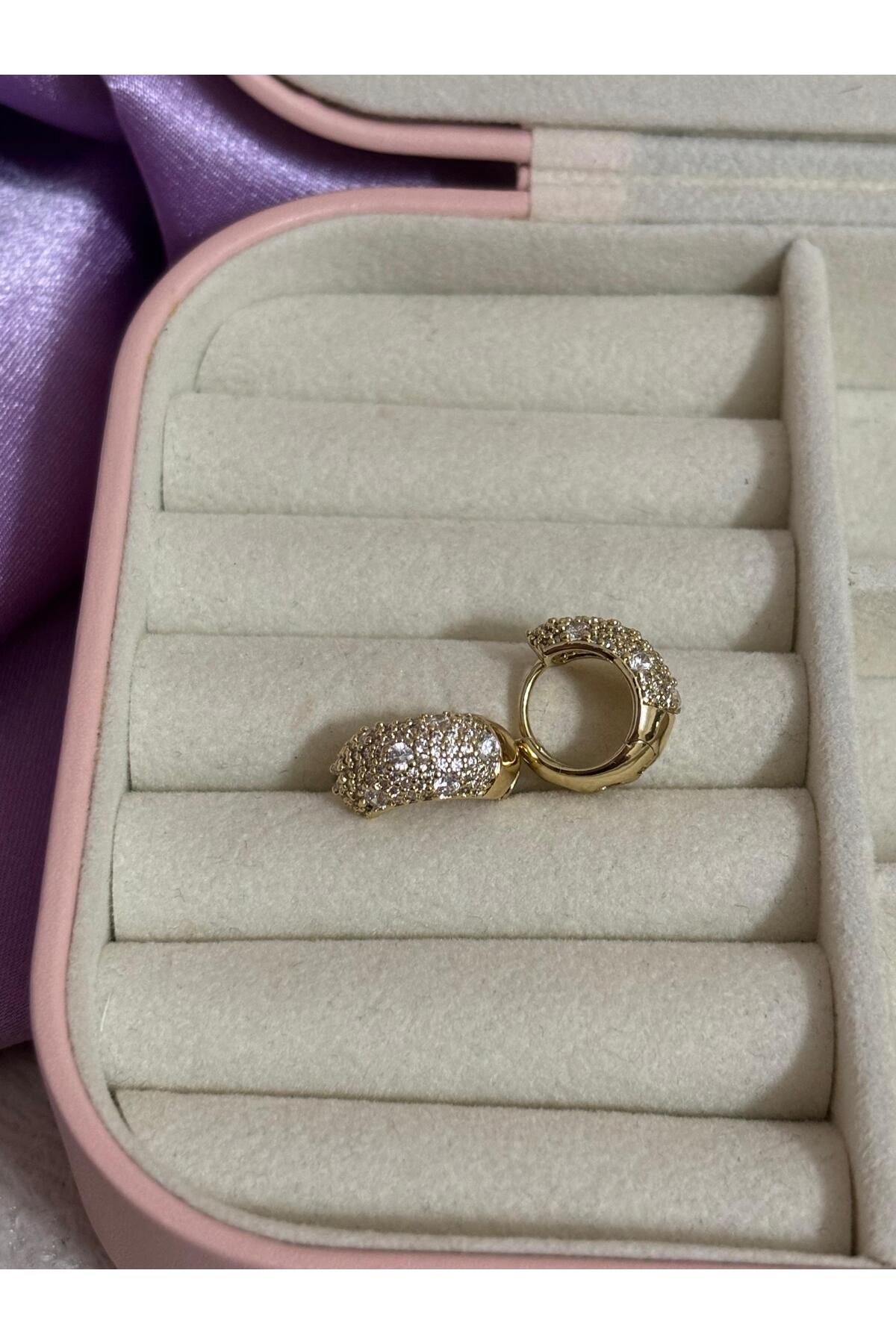 Akiha Aksesuar Full Taşlı Minik Xuping Gold Küpe